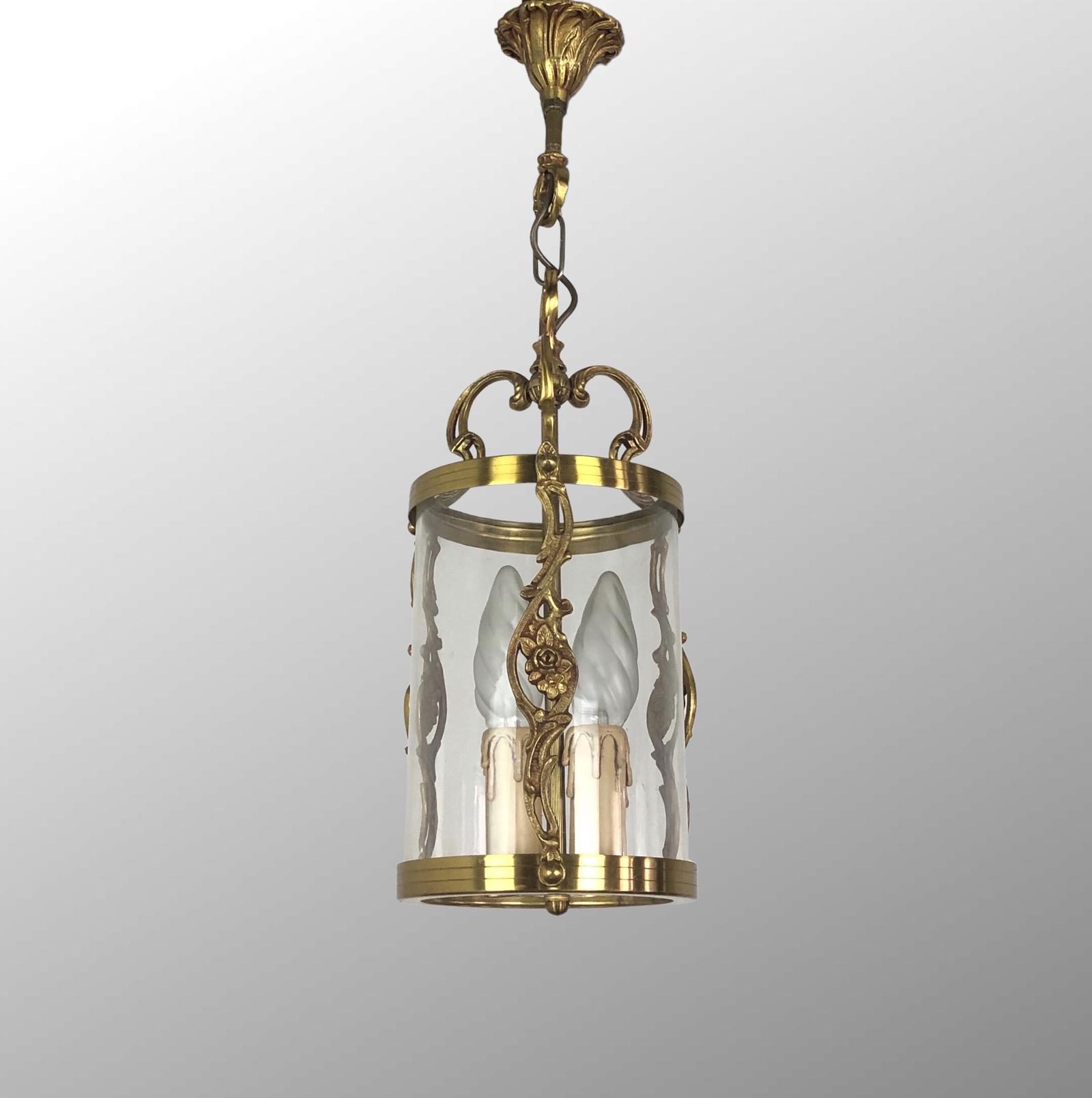 Vintage French Gilt Bronze Hall Lantern with Glass Panel (1 of 14)