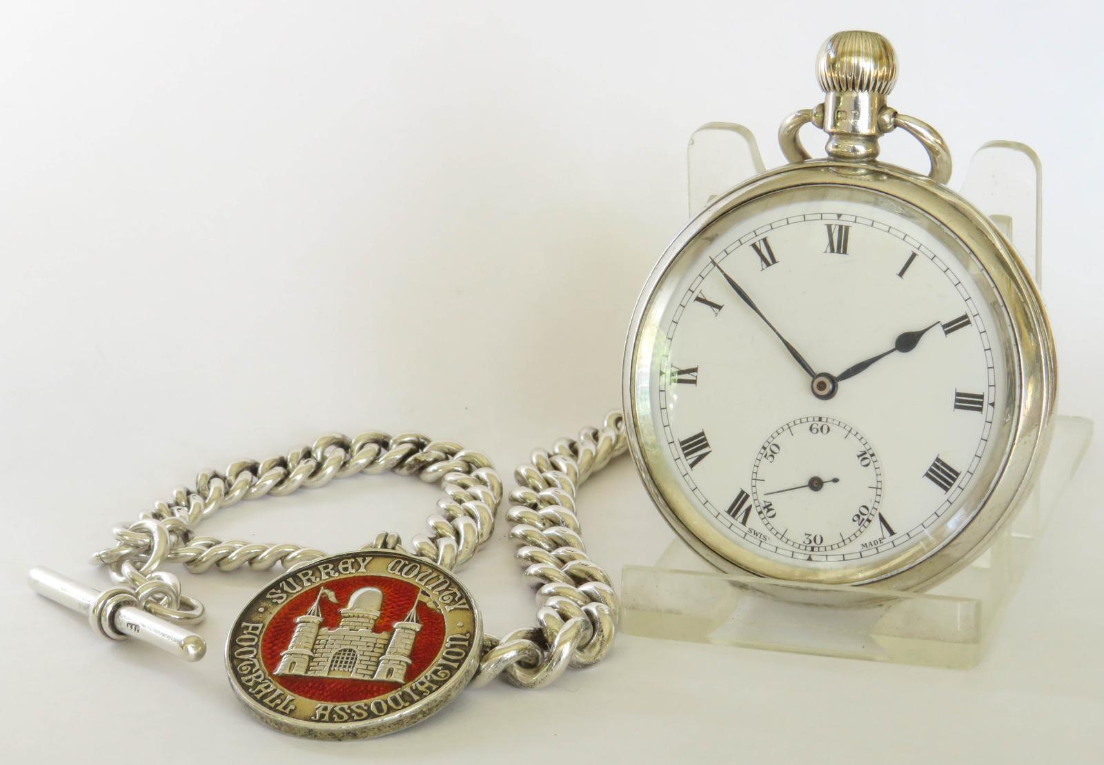 Pocket Watch: Antique Silver Syren Pocket Watch & Football Fob (1 of 5)