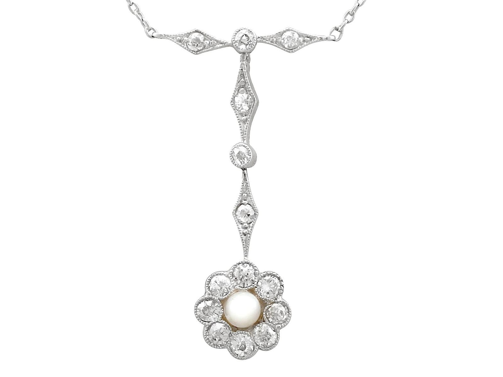 Pearl & 0.62ct Diamond, 14ct Yellow Gold & Platinum Necklace (1 of 9)