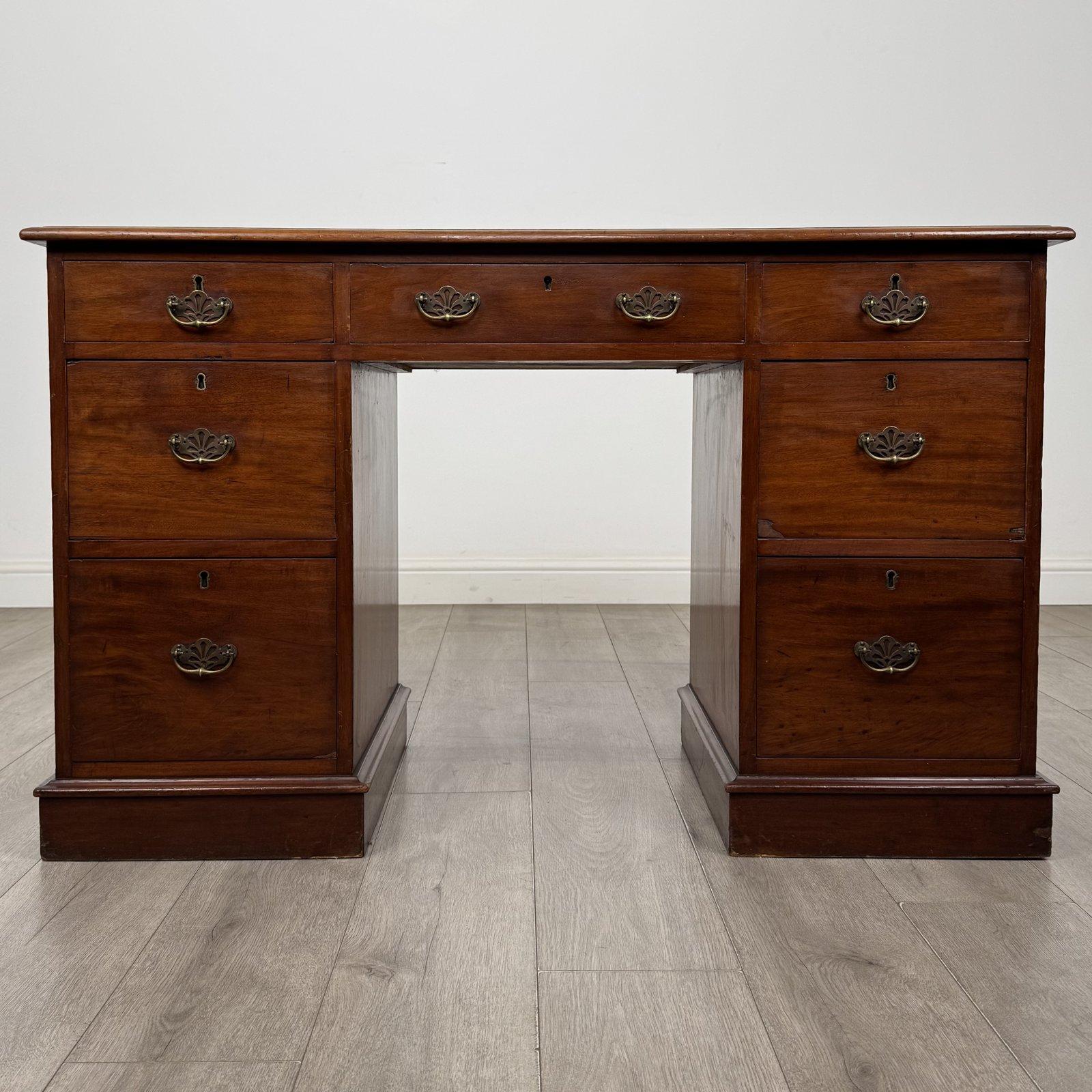 Antique Victorian Mahogany Pedestal Desk | Kneehole with Seven Drawers | AF-6663 (1 of 11) Antique Victorian Mahogany Pedestal Desk | Kneehole with Seven Drawers | AF-6663 (1 of 11)