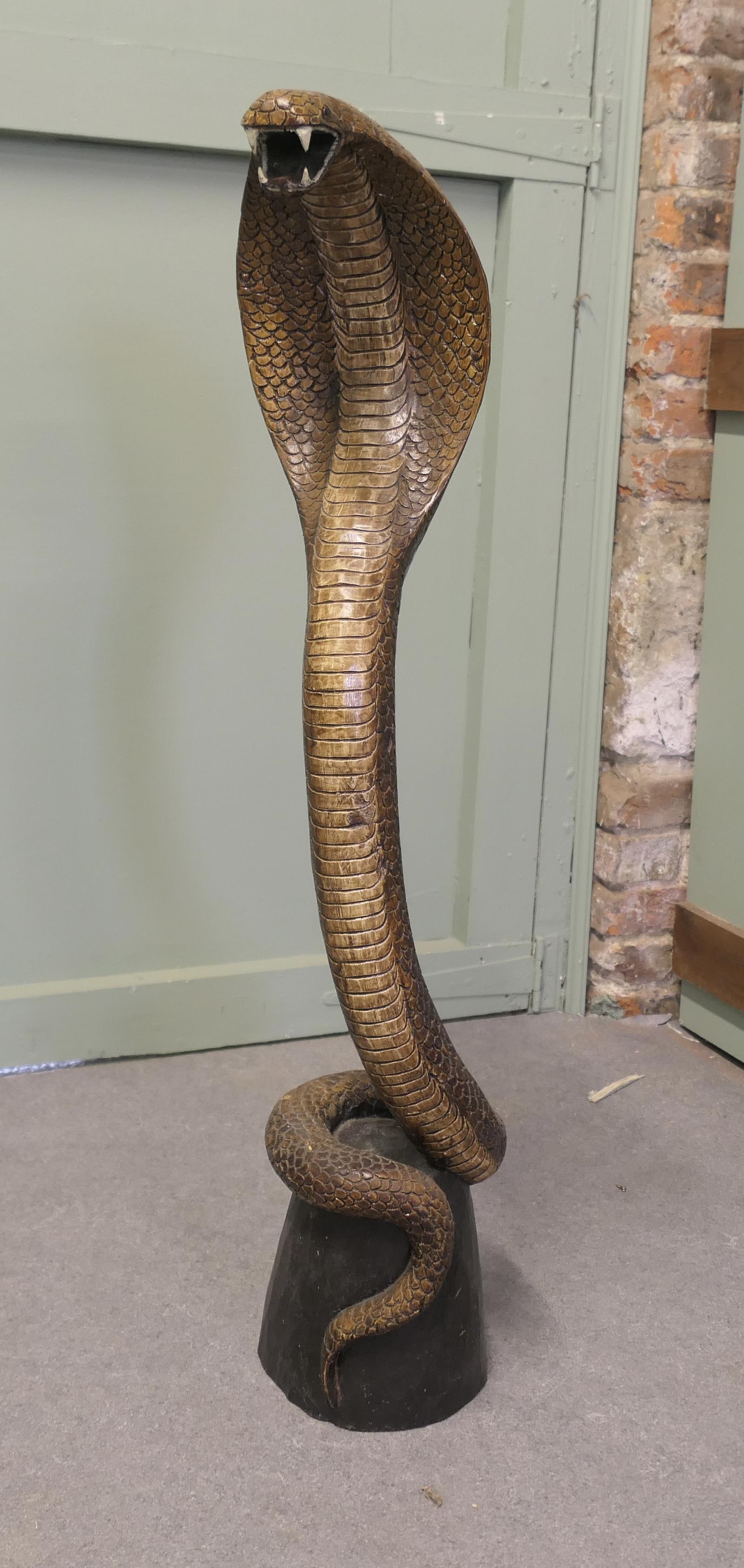 4ft Tall Hand Carved Wooden Cobra (1 of 6)