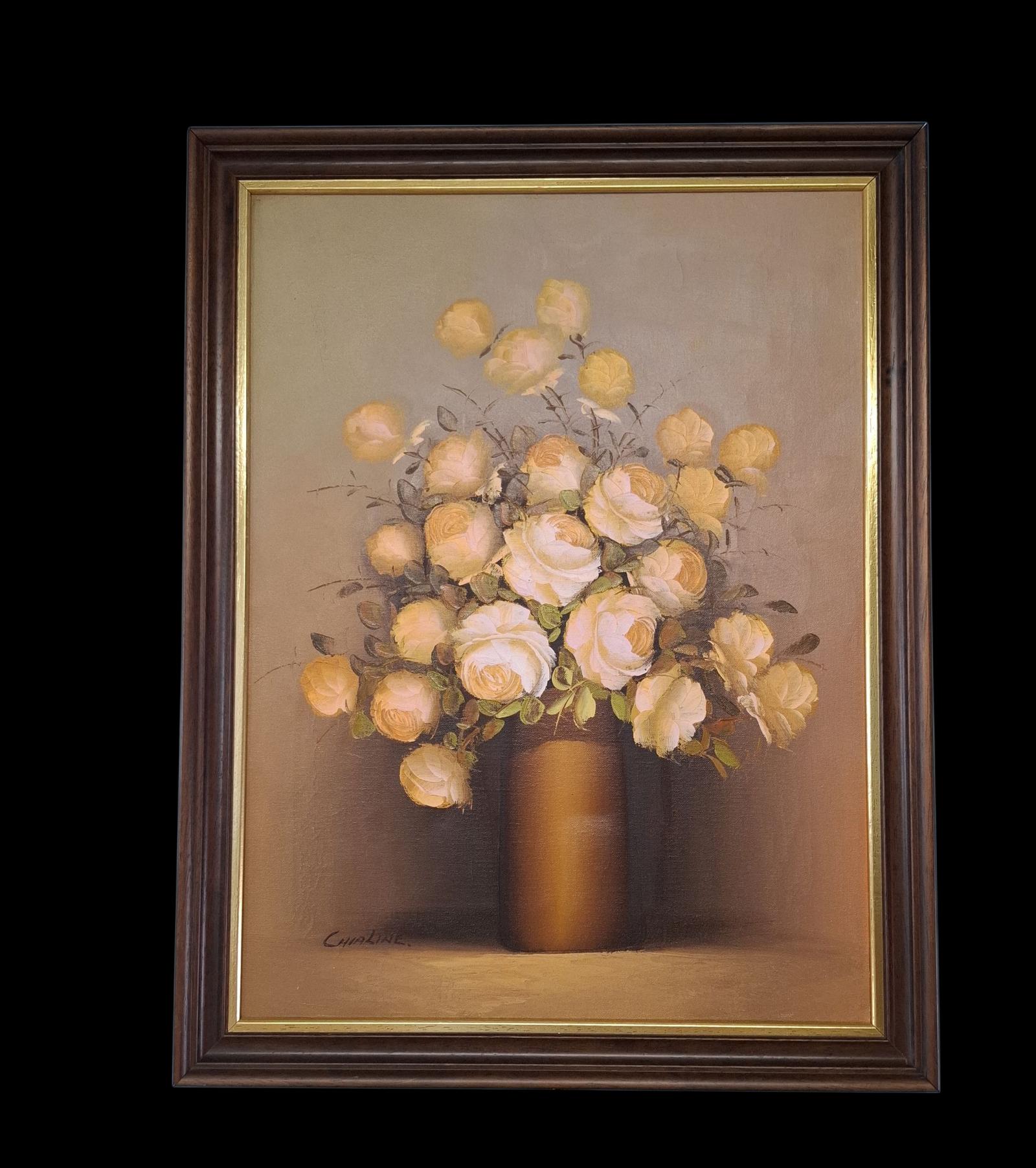 Oil on Canvas Still Life of White Roses in Vase - Signed by Artist (1 of 2) Oil on Canvas Still Life of White Roses in Vase - Signed by Artist (1 of 2)