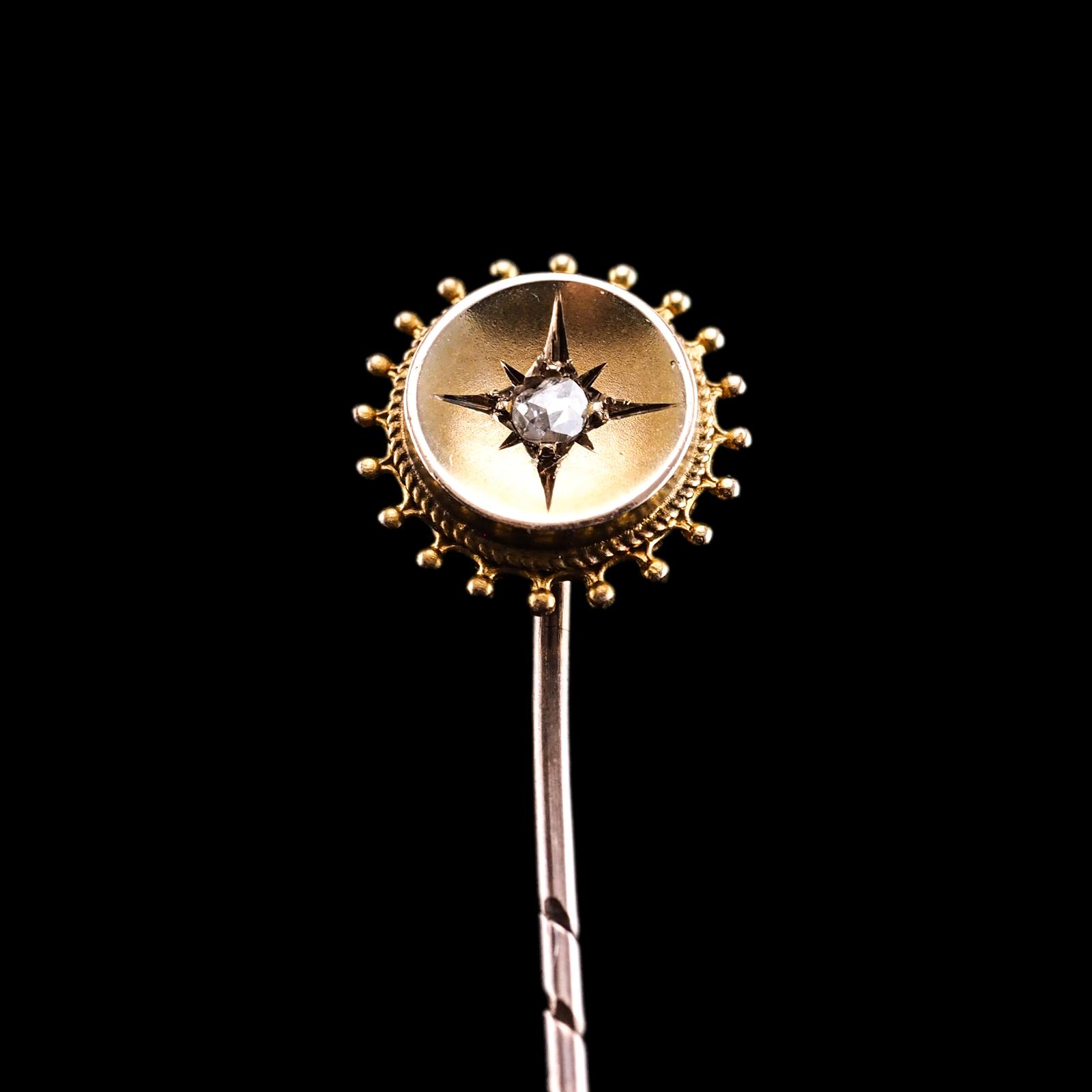 Antique Victorian 14ct Gold Diamond Stick Pin / Tie Pin c.1890 (1 of 15)