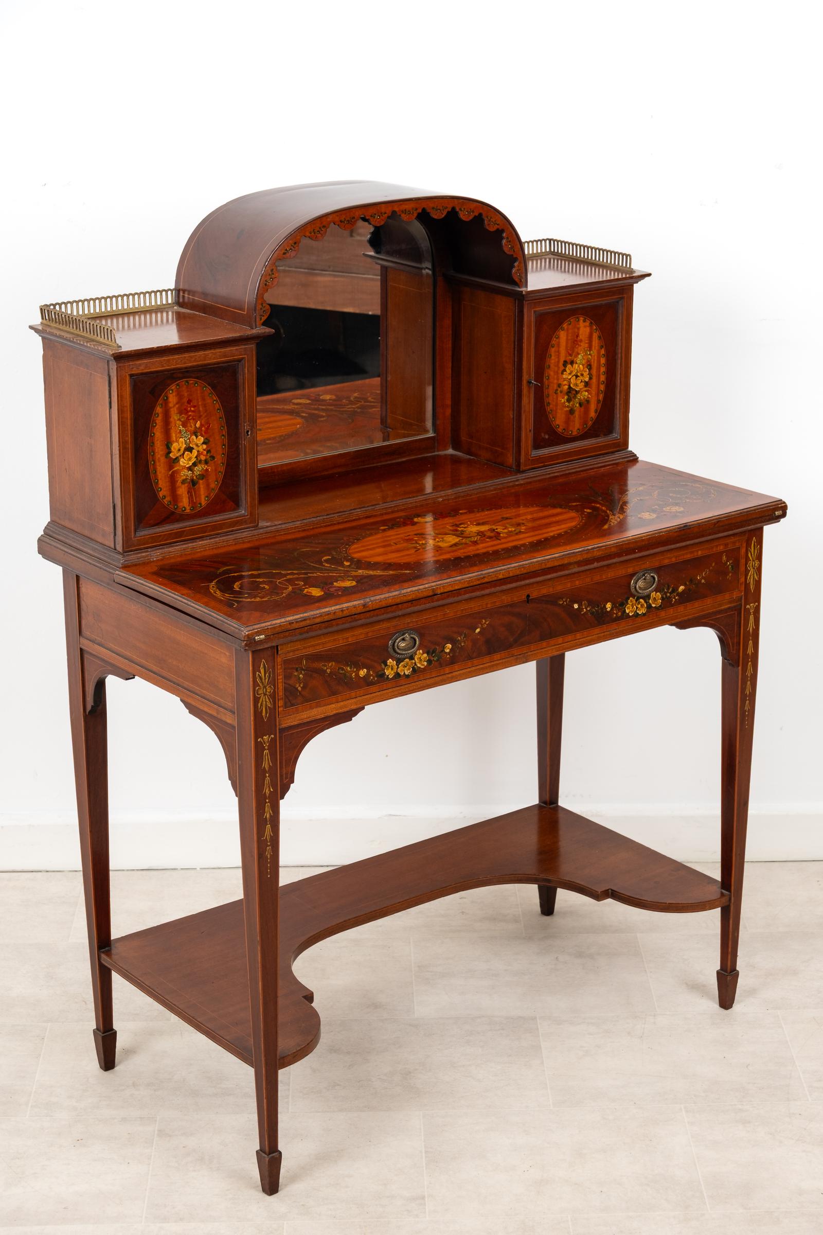 Antique Mahogany & Satinwood Painted Writing Desk Dressing Table (1 of 10) Antique Mahogany & Satinwood Painted Writing Desk Dressing Table (1 of 10)