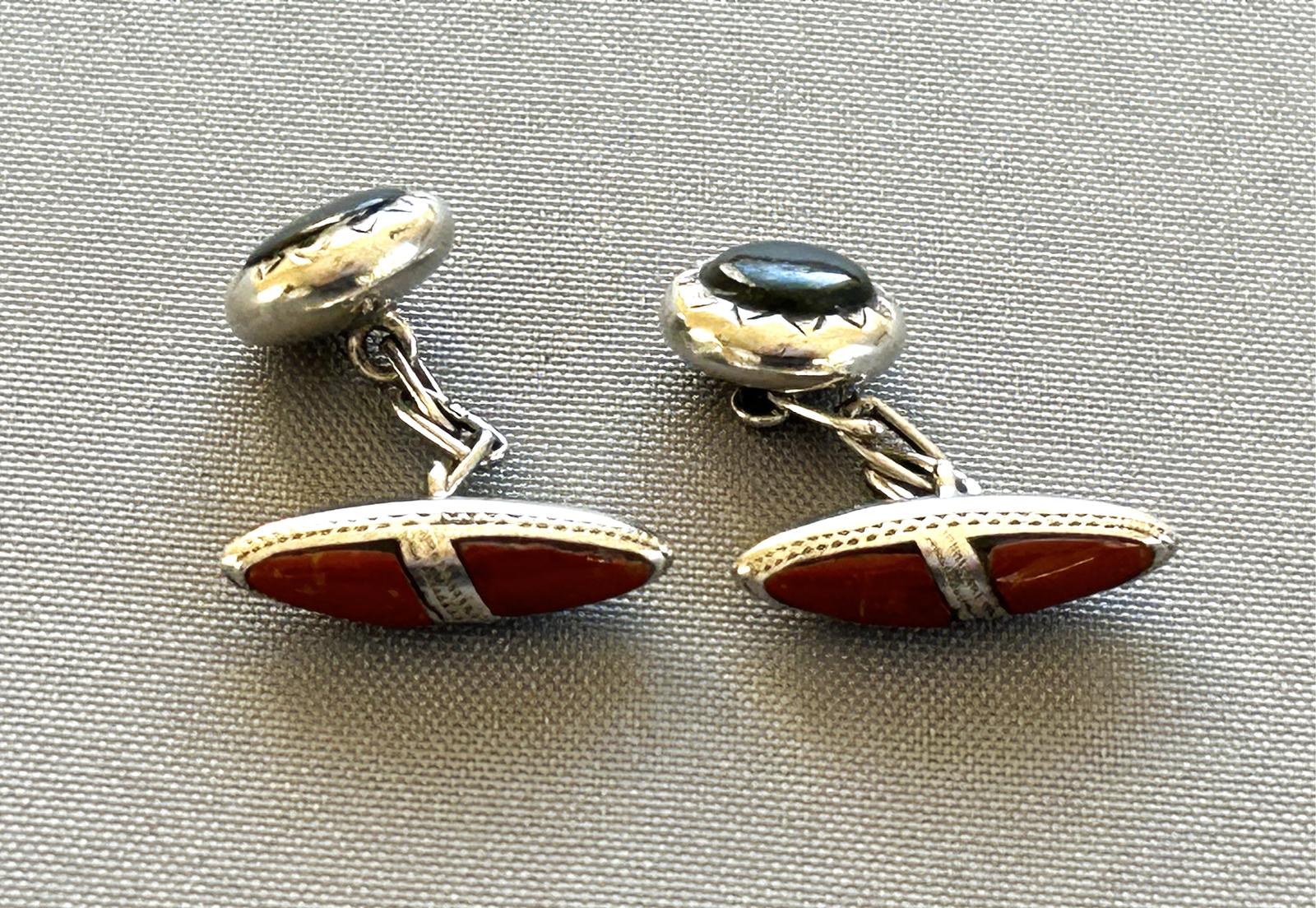 Pair of  Edwardian Silver, Bloodstone & Onyx Cufflinks (1 of 5)