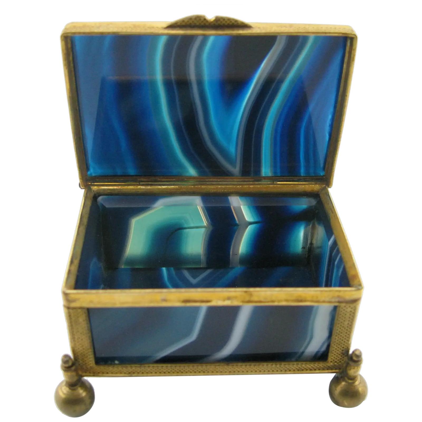 Antique 19th Century Banded Blue Agate Miniature Casket (1 of 16)
