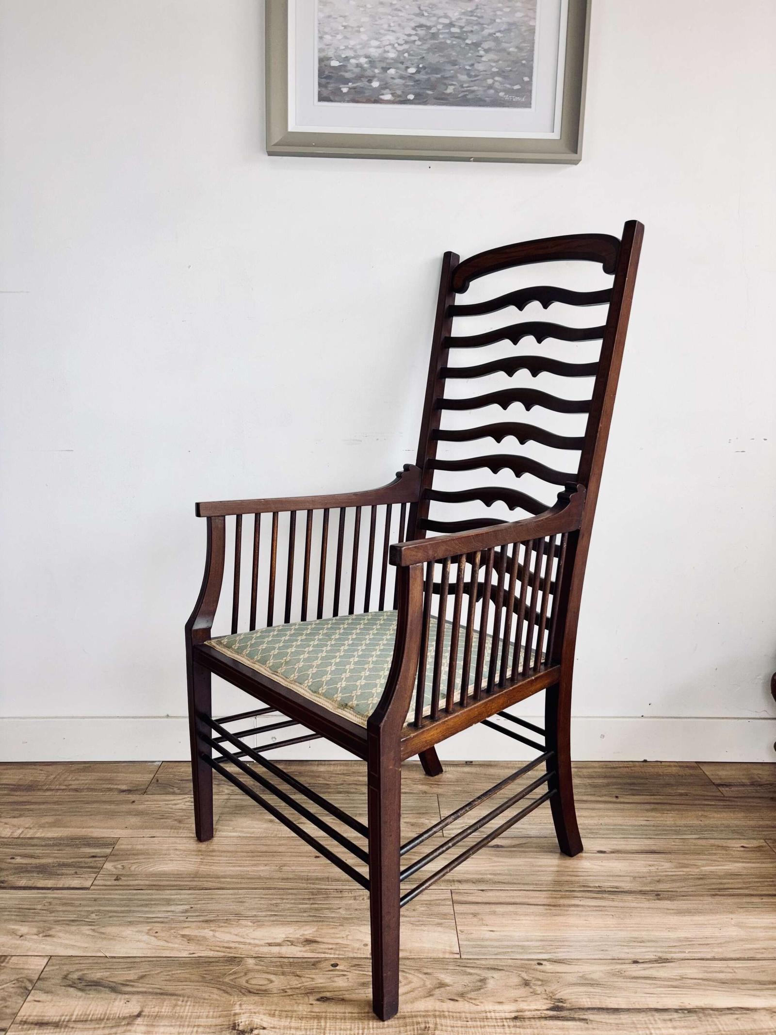 Arts & Crafts Mahogany Ladder Back Armchair (1 of 12)