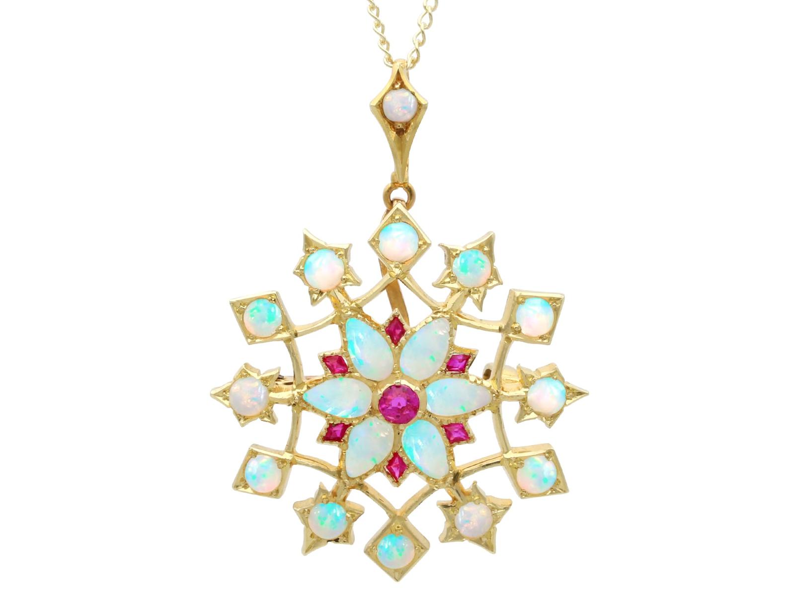 Antique 2.90ct Opal 0.25ct Ruby and 15k Yellow Gold Pendant / Brooch Circa 1900 (1 of 15)