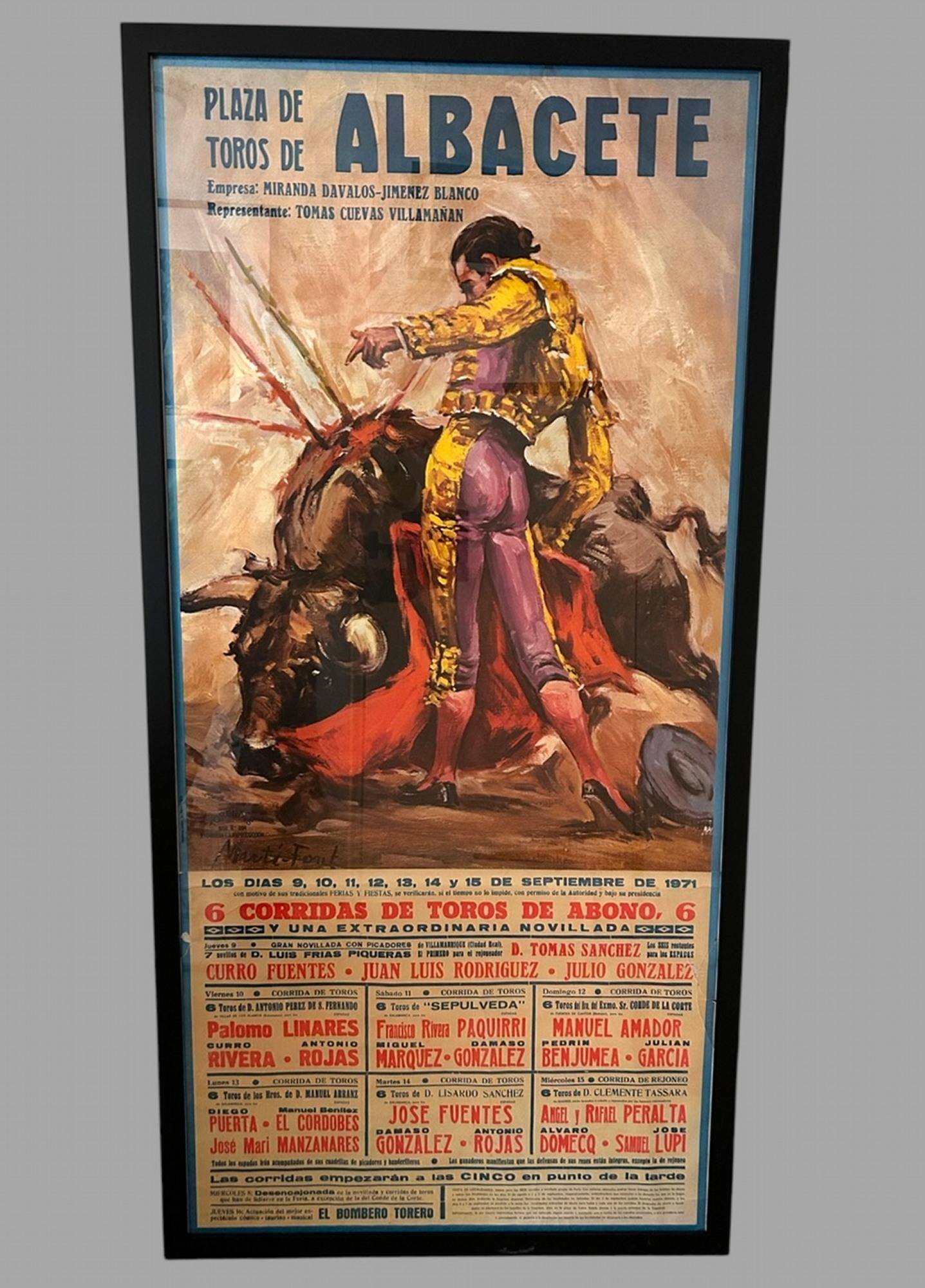 Iconic 1971 Large Original Framed Poster 'Bullfighting Alacete, Spain' (1 of 3)