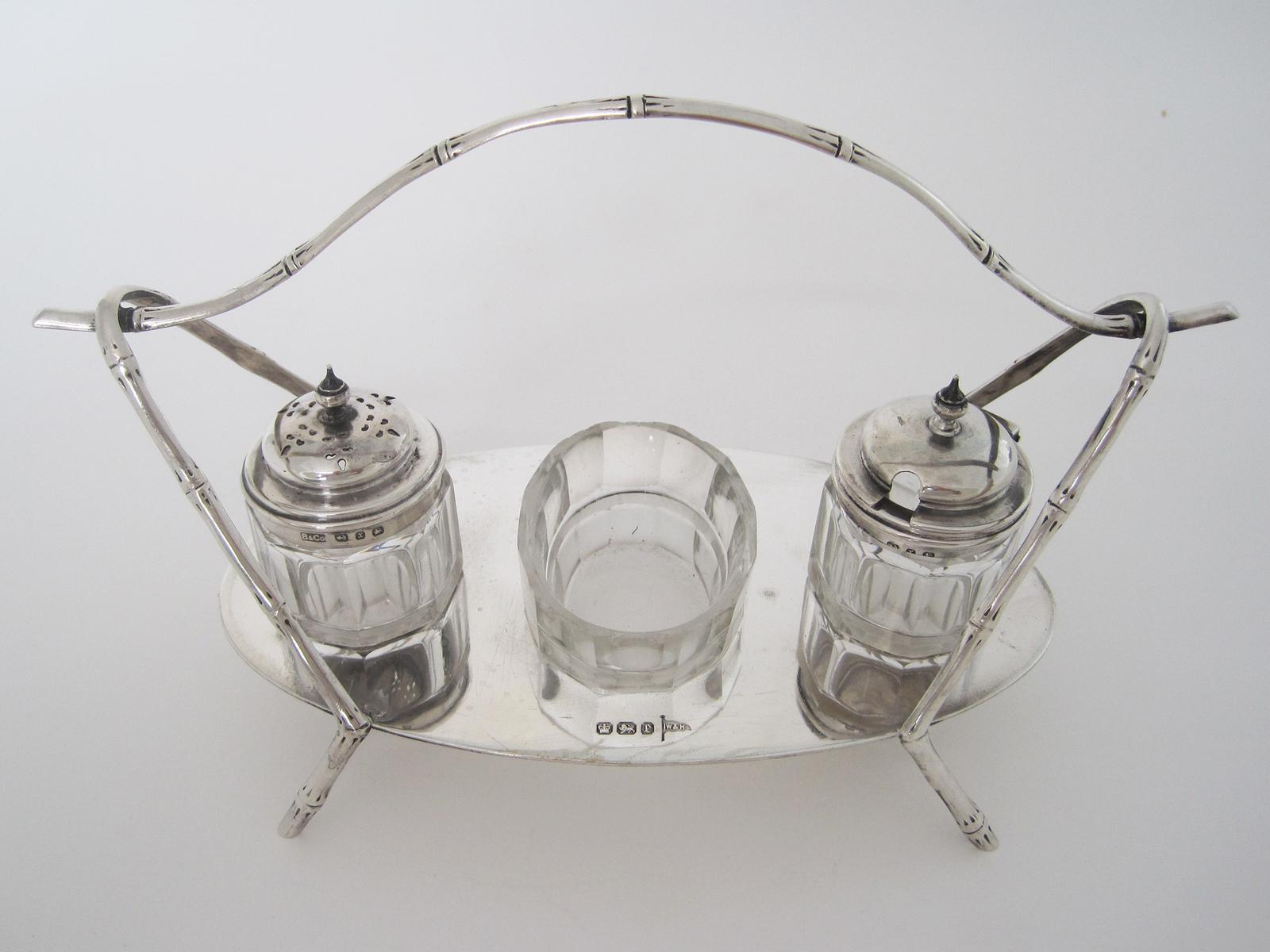 Unusual Victorian Silver Condiment Set with Bamboo Style Handle (1 of 7)