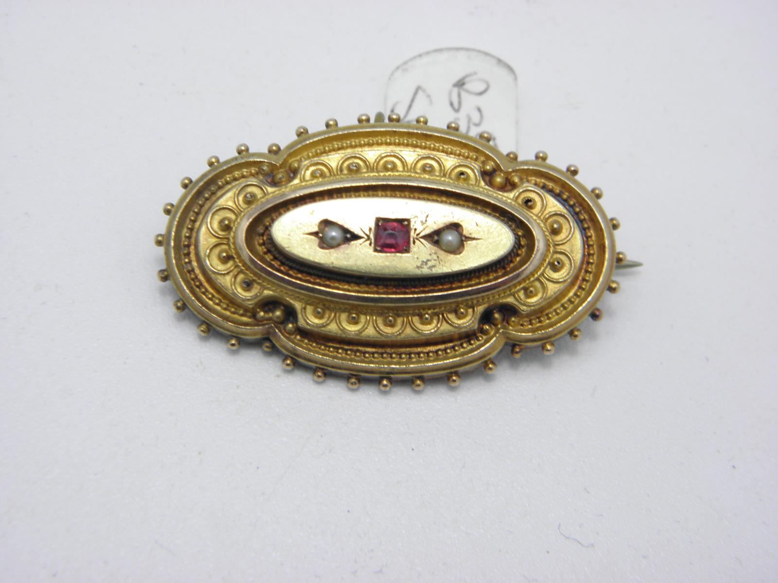 Antique 15ct Gold Ruby Pearl Exquisite Locket Brooch Pin C1880 Heavy 6g (1 of 17)