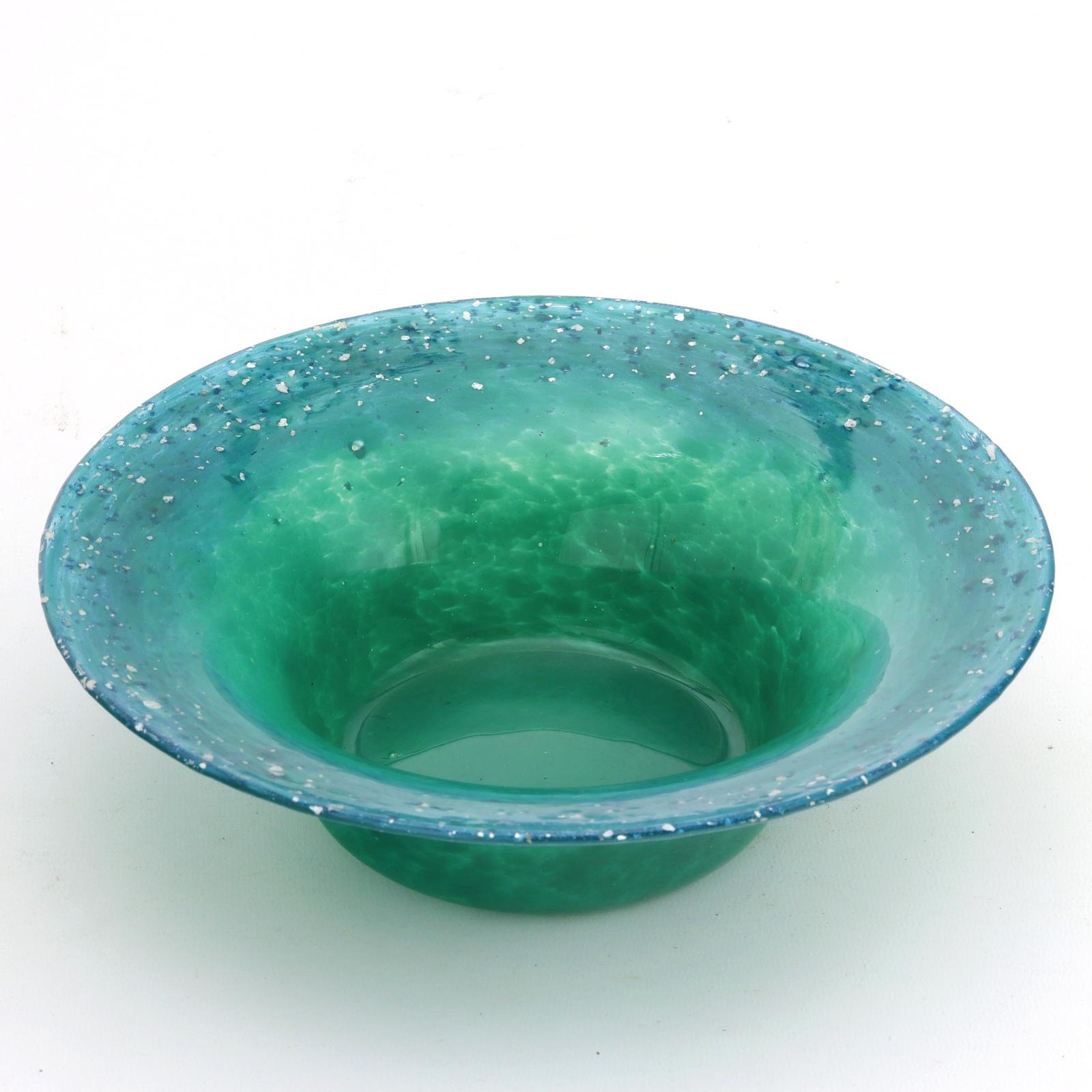 Monart Sea-green & Blue Glass Bowl with Silver Inclusions c.1930 (1 of 8) Monart Sea-green & Blue Glass Bowl with Silver Inclusions c.1930 (1 of 8)
