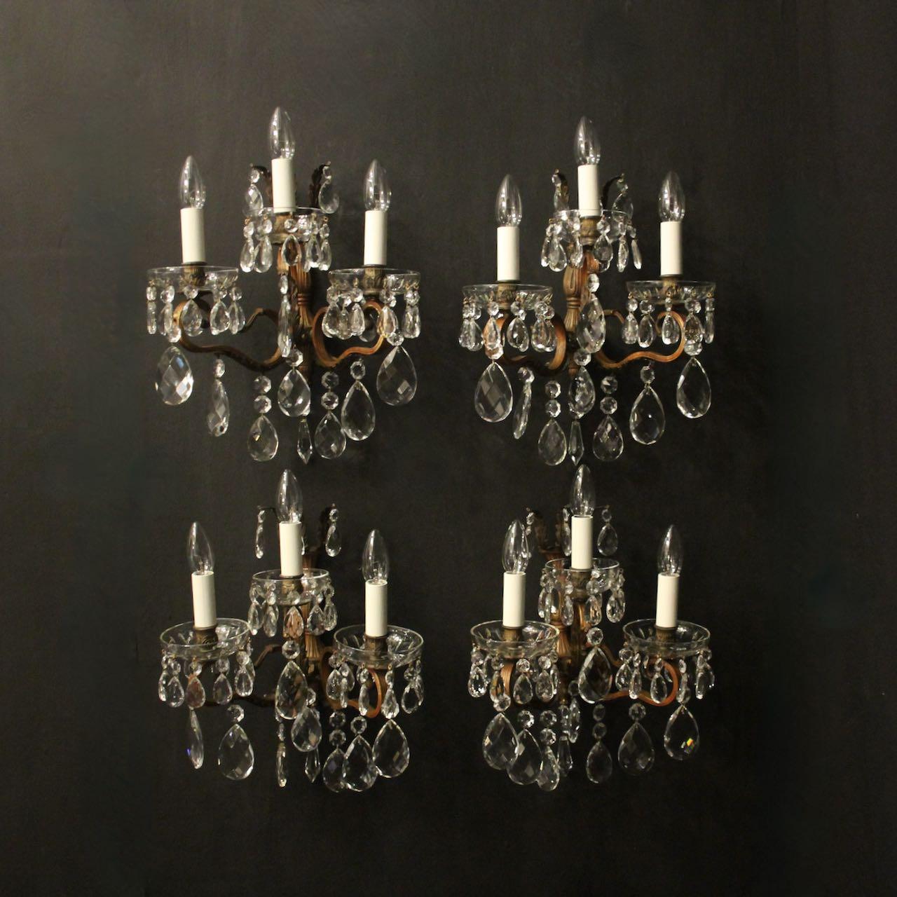 French Set of 4 Gilded Triple Arm Wall Lights (1 of 10) French Set of 4 Gilded Triple Arm Wall Lights (1 of 10)