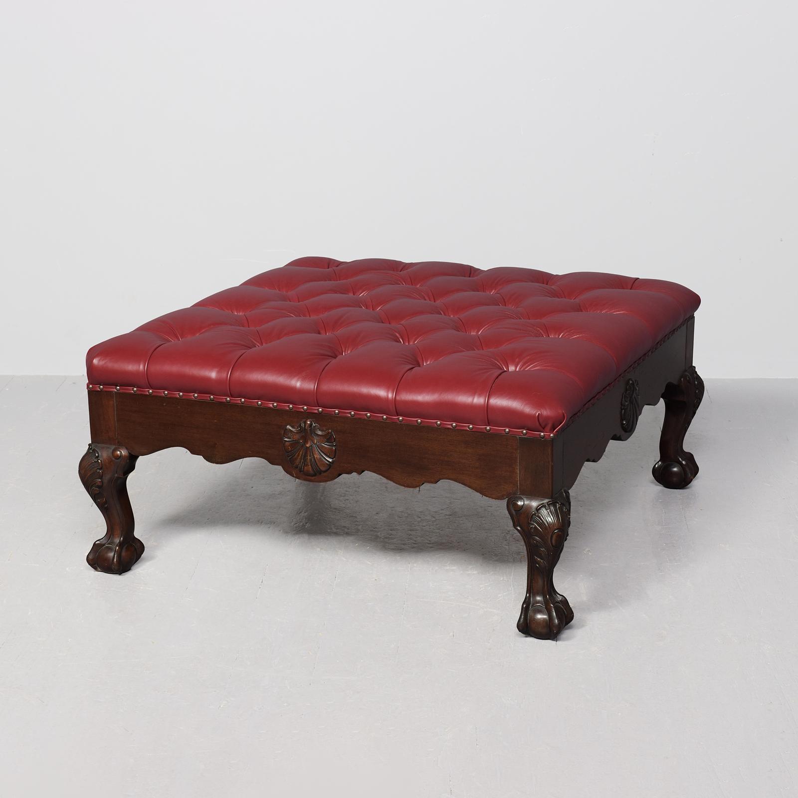 Exceptional Quality, Very Large Mahogany-framed Chippendale-style Burgundy Hide Upholstered Stool (1 of 7) Exceptional Quality, Very Large Mahogany-framed Chippendale-style Burgundy Hide Upholstered Stool (1 of 7)
