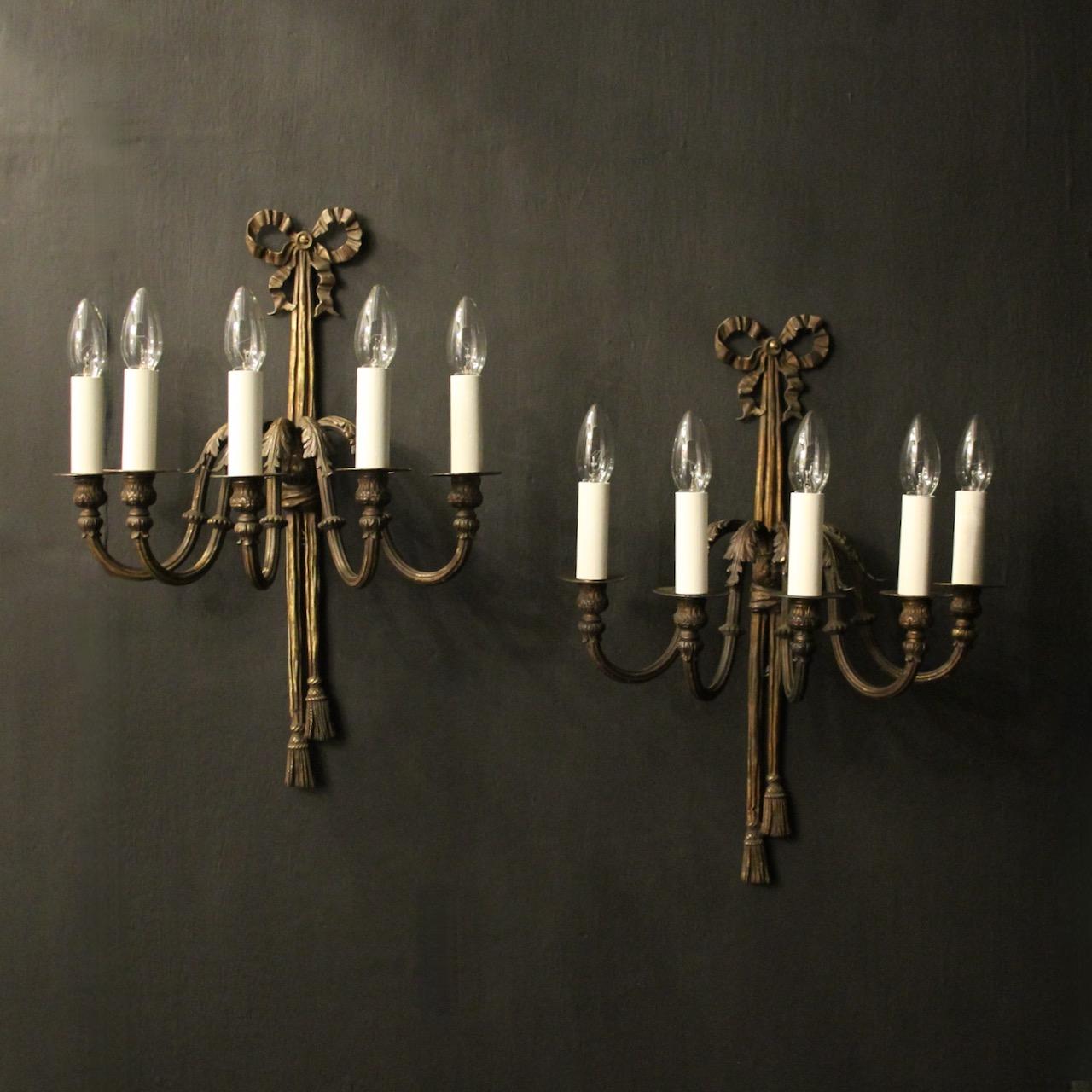 French Pair Of Ribbon Antique Wall Lights (1 of 10)