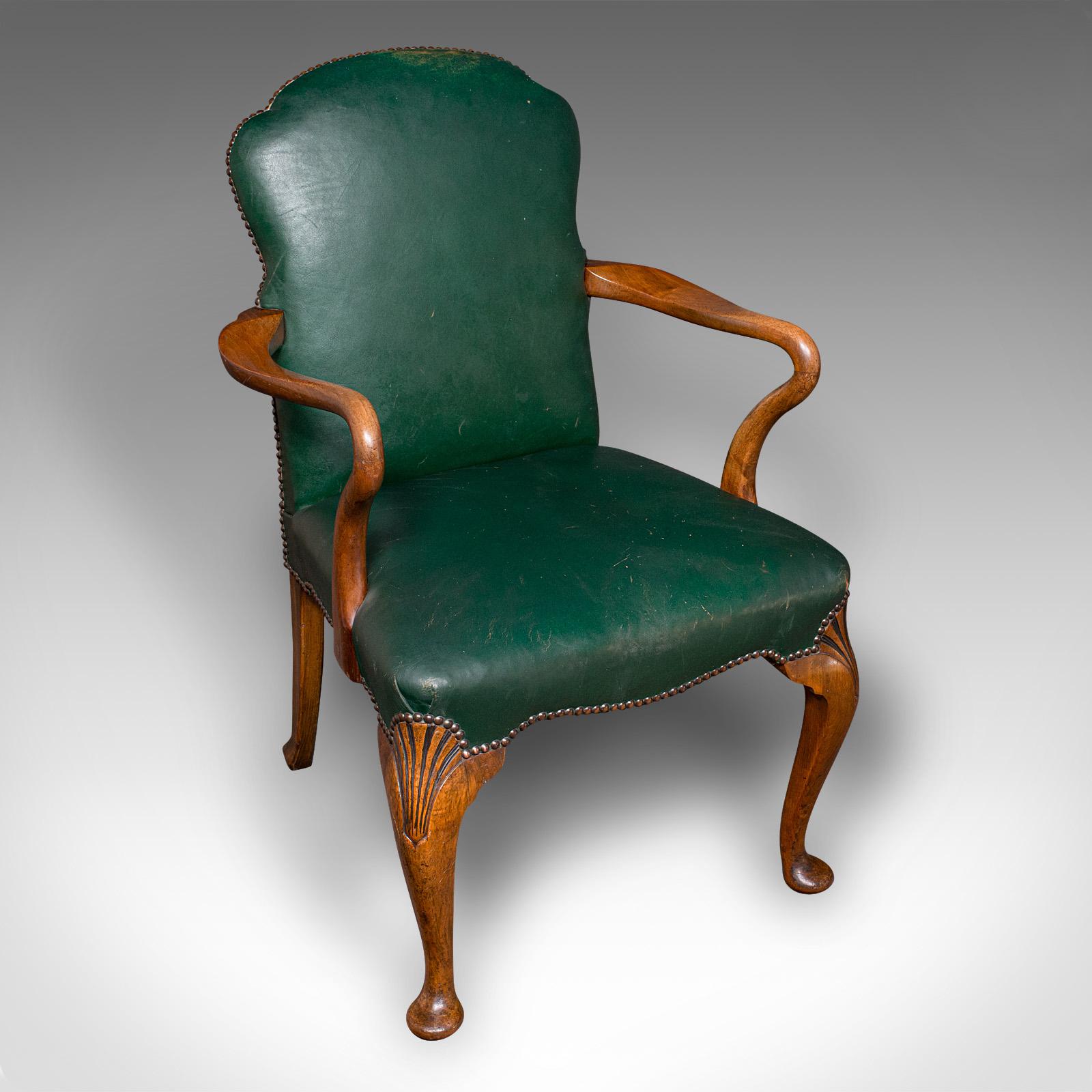 Antique Clerk's Desk Chair, English, Beech, Leather, Elbow Seat, Home, Office (1 of 10)