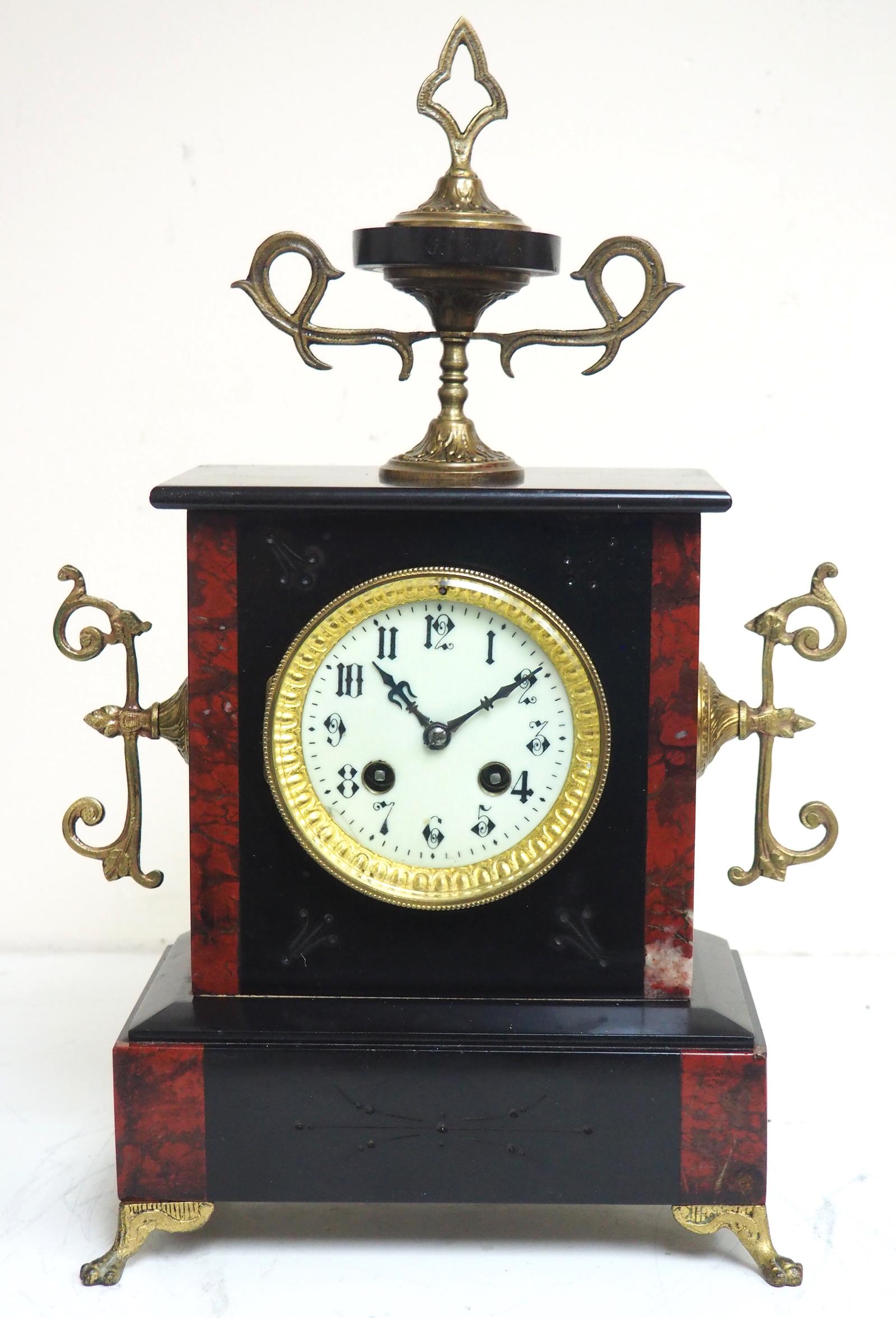 Fine French 8-day Slate Mantel Clock – Striking Clock Red Marble Inlay c.1900 (1 of 10) Fine French 8-day Slate Mantel Clock – Striking Clock Red Marble Inlay c.1900 (1 of 10)