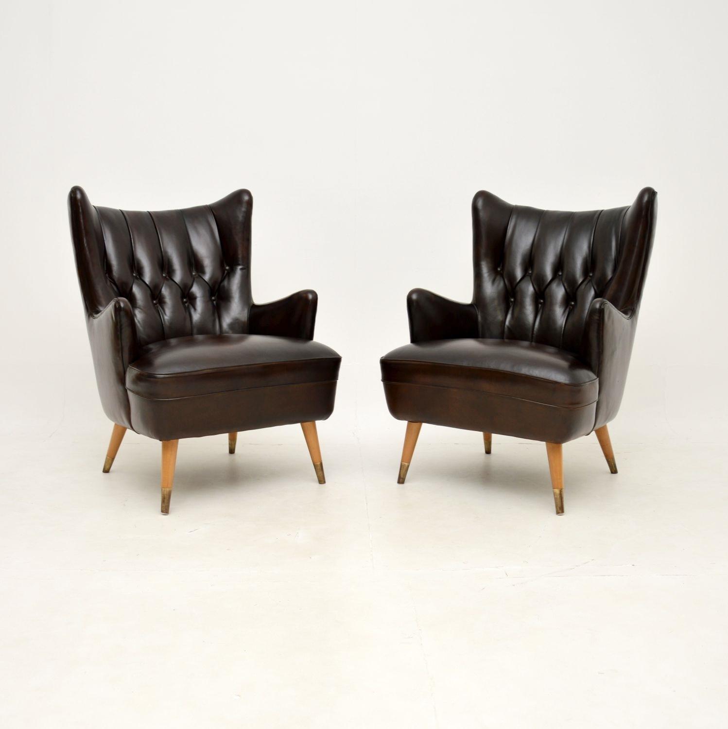 Pair of Vintage Italian Leather Wing Back Armchairs (1 of 10) Pair of Vintage Italian Leather Wing Back Armchairs (1 of 10)