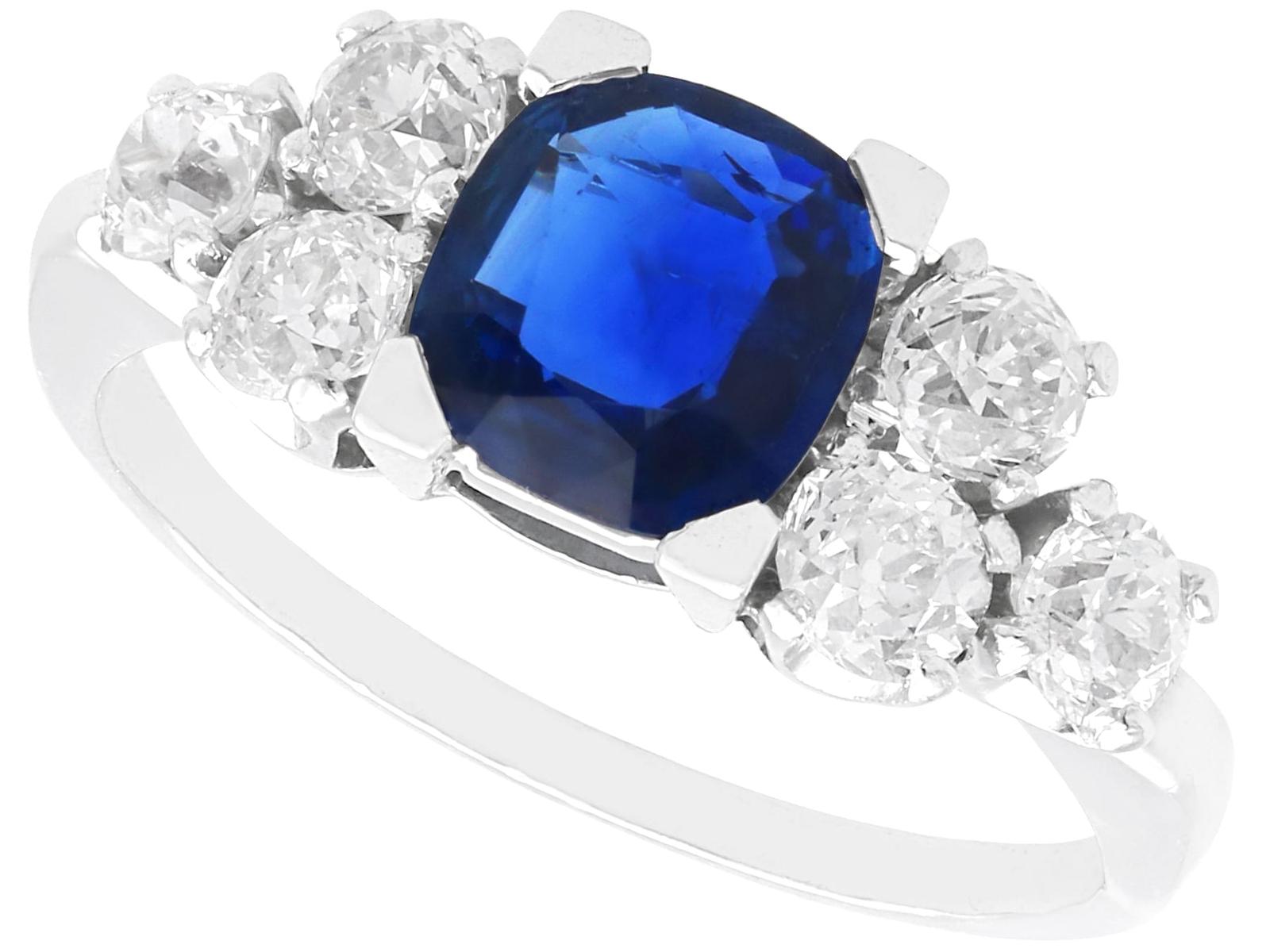 Antique 1.35ct Sapphire and 0.90ct Diamond, Platinum Ring Circa 1935 (1 of 10)