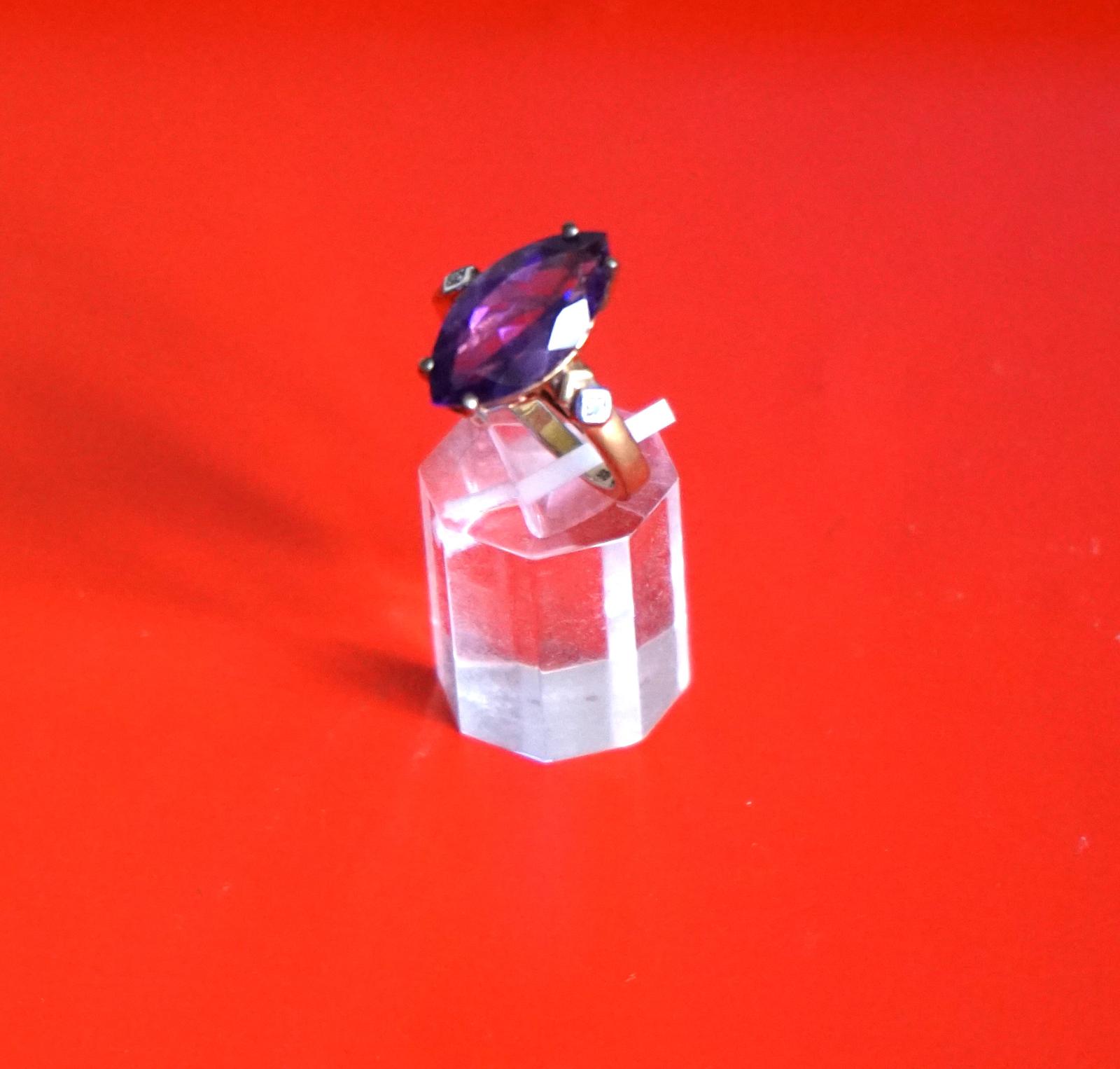 Vintage 925 Silver Gilt Amethyst Marquise Diamond  Ring - Boxed (1 of 13)