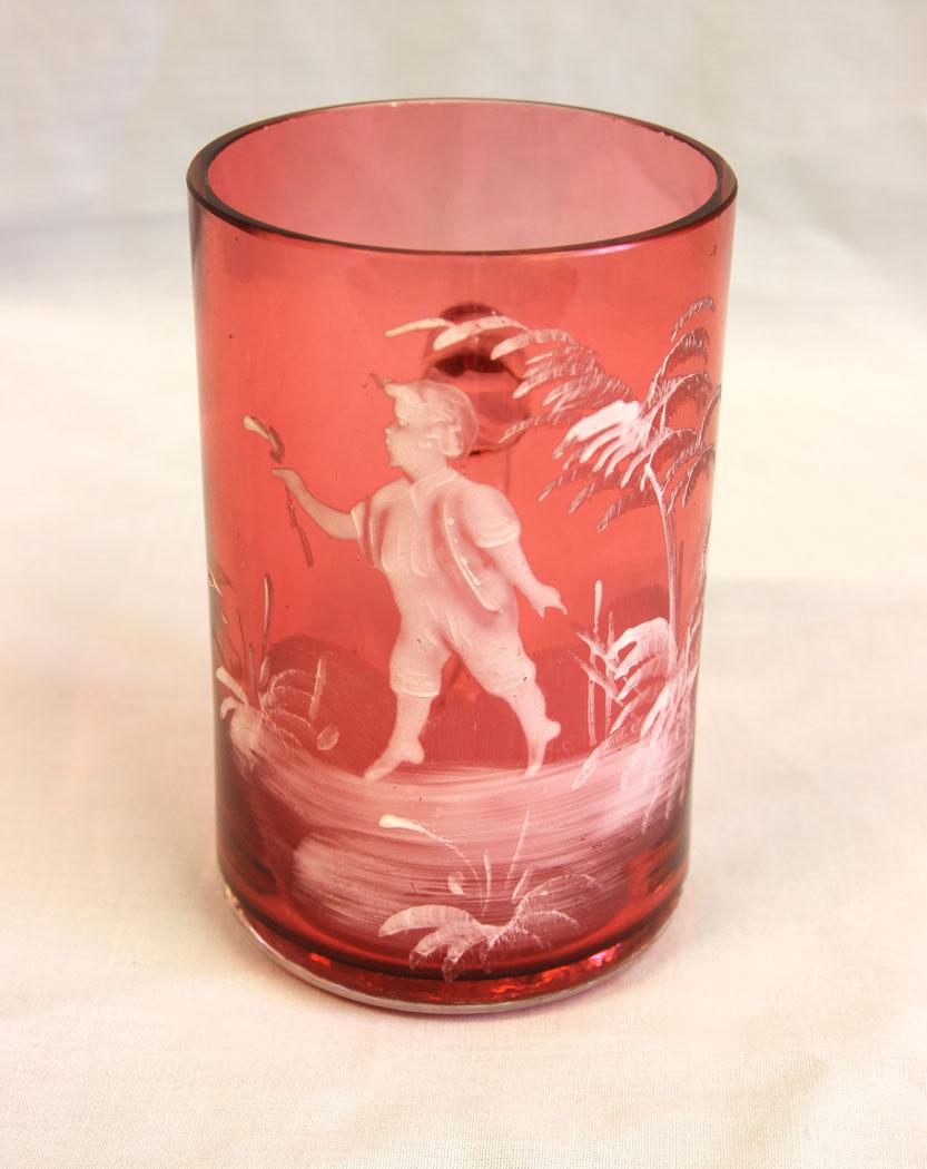 Antique Mary Gregory Cranberry Glass Mug (1 of 4)