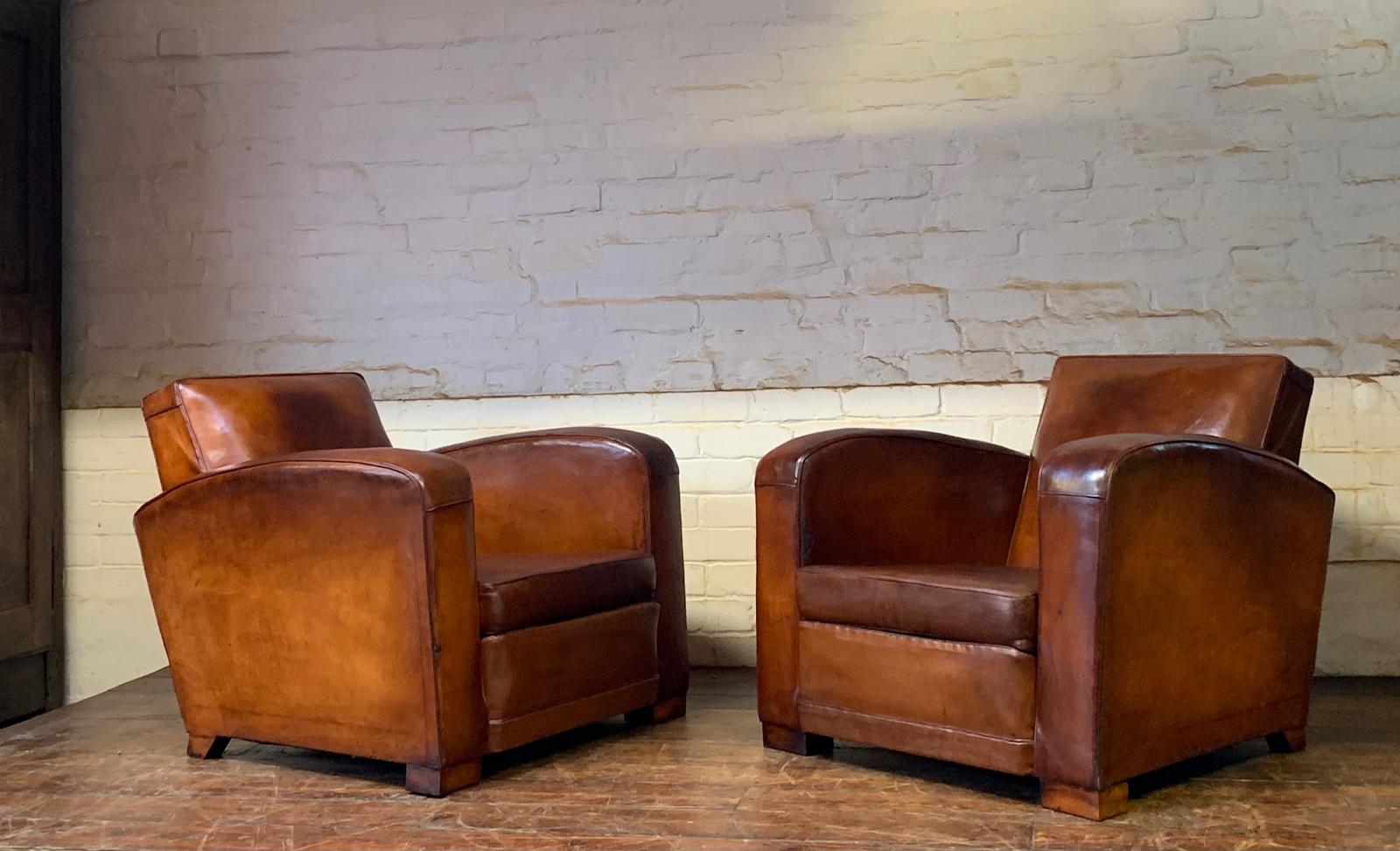 Pair of Stunning French Leather Club Chairs - Attributed to Jacques Adnet c.1950 (1 of 11) Pair of Stunning French Leather Club Chairs - Attributed to Jacques Adnet c.1950 (1 of 11)