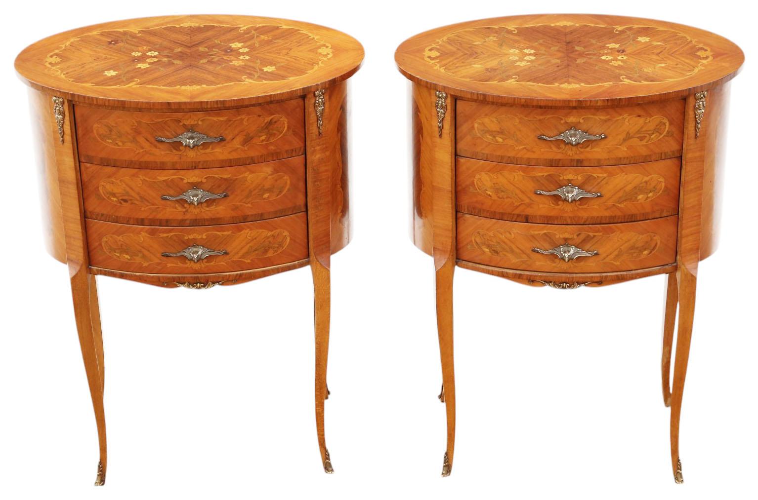 Vintage Retro French Pair of Marquetry / Parquetry Oval Bedside Tables - Mid 20th Century Nightstands (1 of 11) Vintage Retro French Pair of Marquetry / Parquetry Oval Bedside Tables - Mid 20th Century Nightstands (1 of 11)