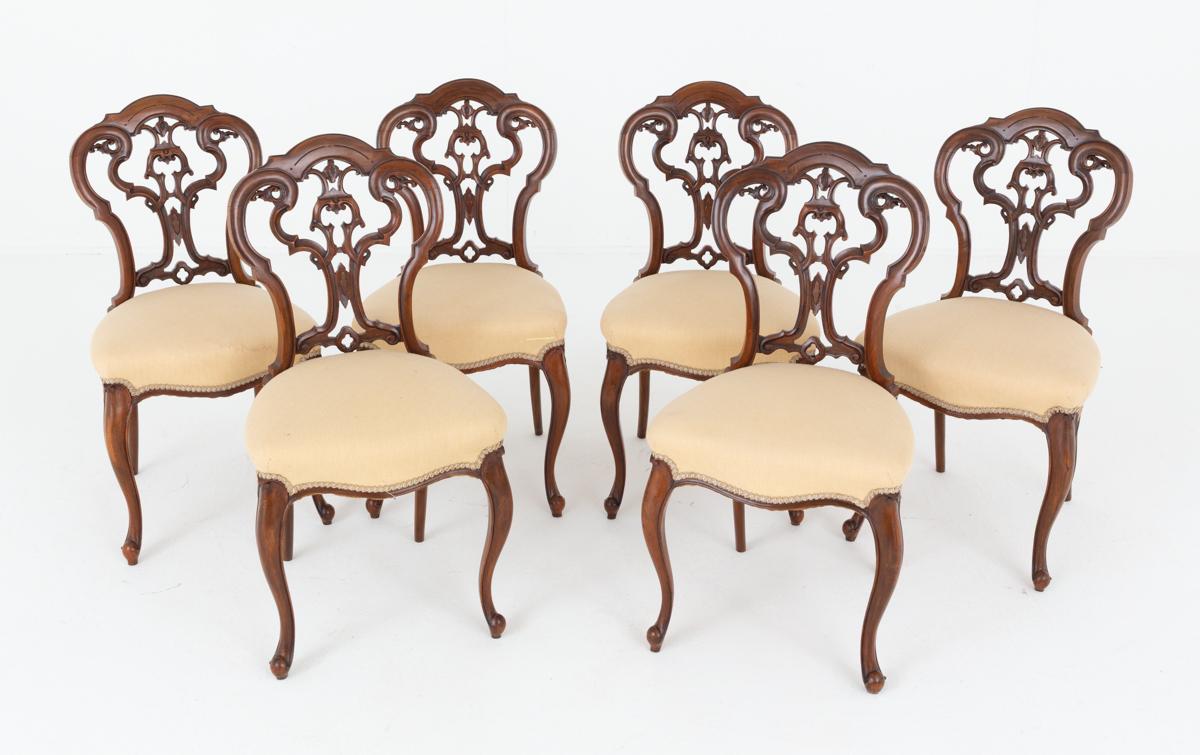 Pretty Set of 6 Victorian Walnut Cabriole Leg Chairs (1 of 6)