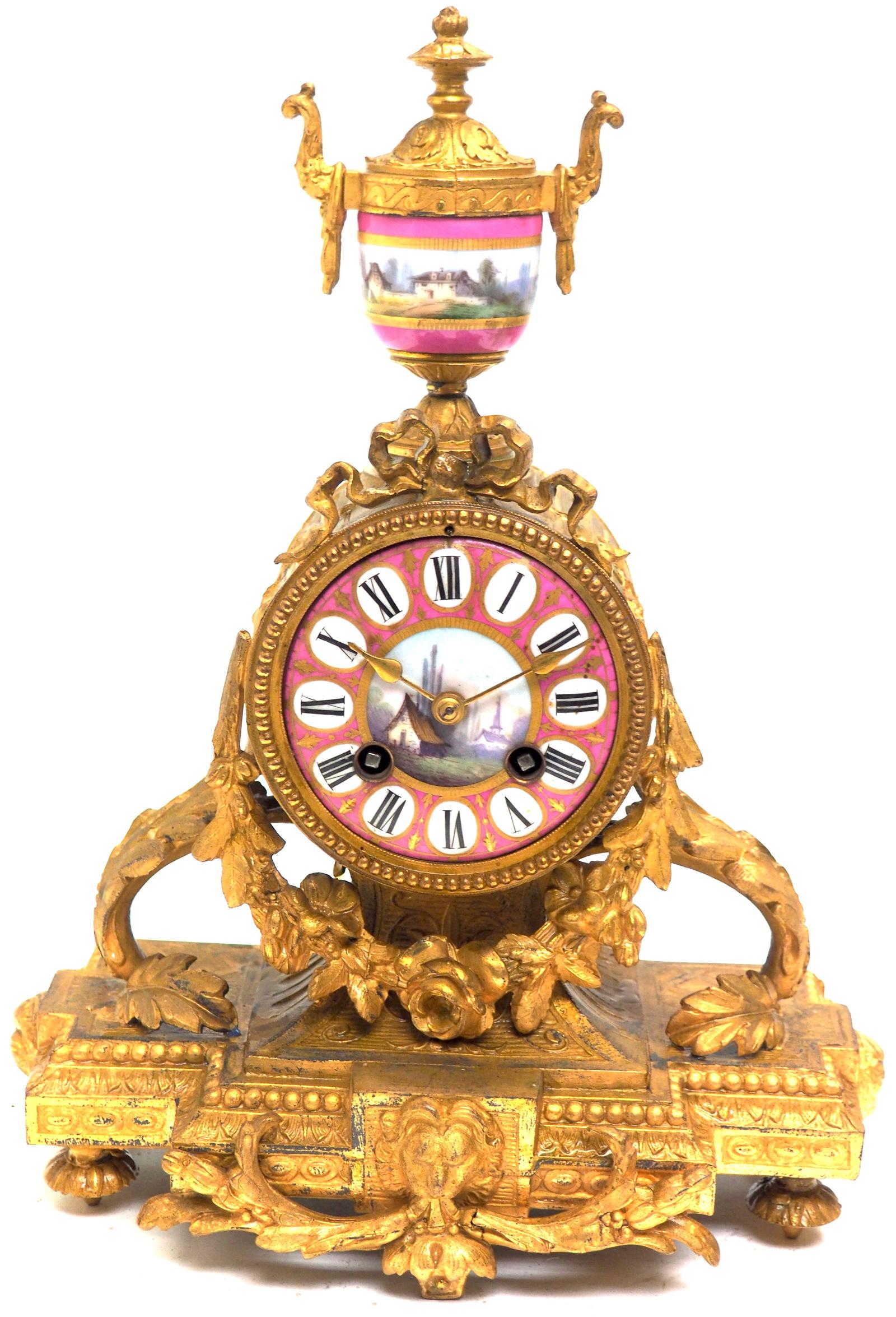 Antique French 8-day Striking Pink Sevres Gilt Mantle Clock (1 of 13) Antique French 8-day Striking Pink Sevres Gilt Mantle Clock (1 of 13)
