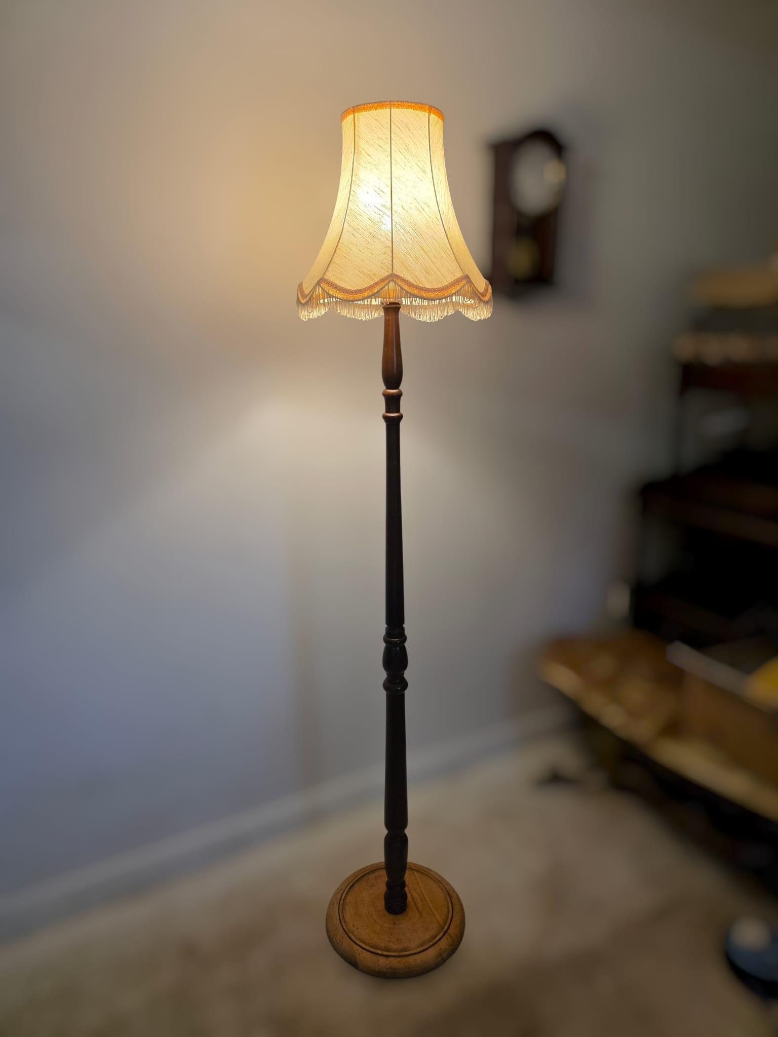 Vintage Wooden Standard Floor Lamp / Original Fringed Shade c.1960 (1 of 1) Vintage Wooden Standard Floor Lamp / Original Fringed Shade c.1960 (1 of 1)