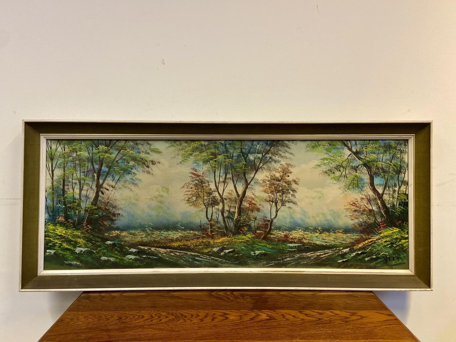 Vintage Oil on Canvas / Signed  Framed / Large Panoramic Landscape c.1950 (1 of 10)