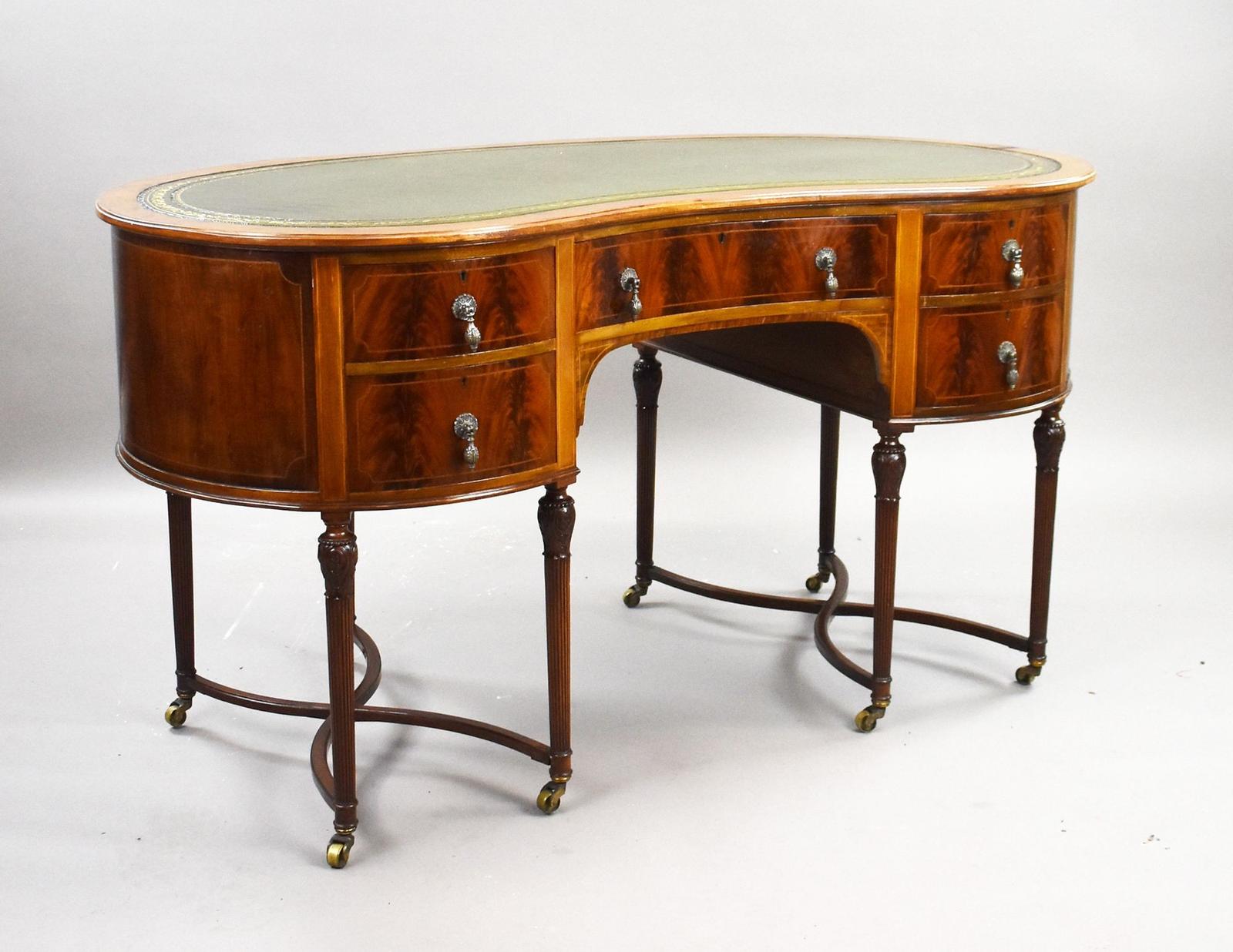 Edwardian Flame Mahogany Kidney Shaped Writing Table (1 of 11)
