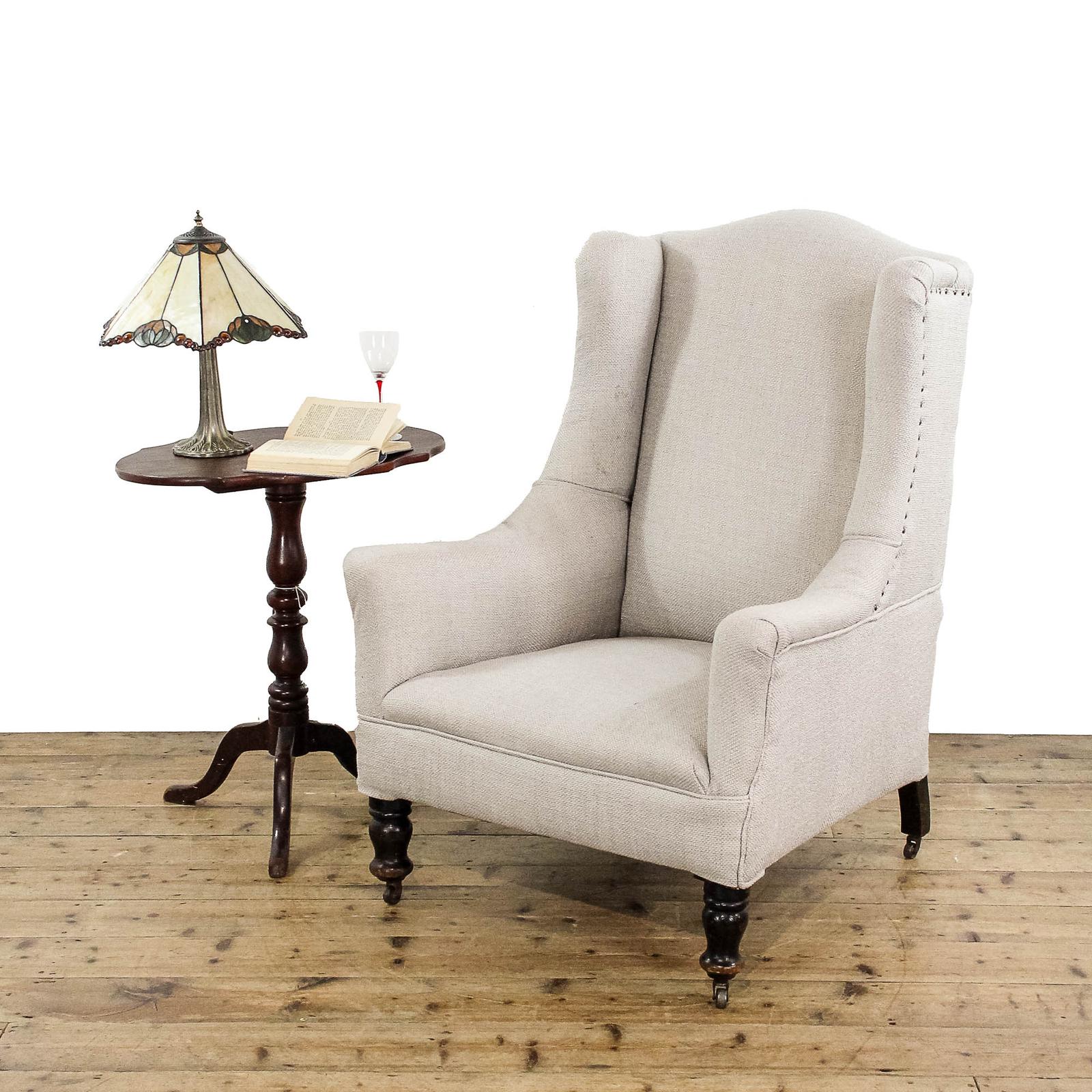 Antique Upholstered Cream Wing Back Armchair (1 of 9)