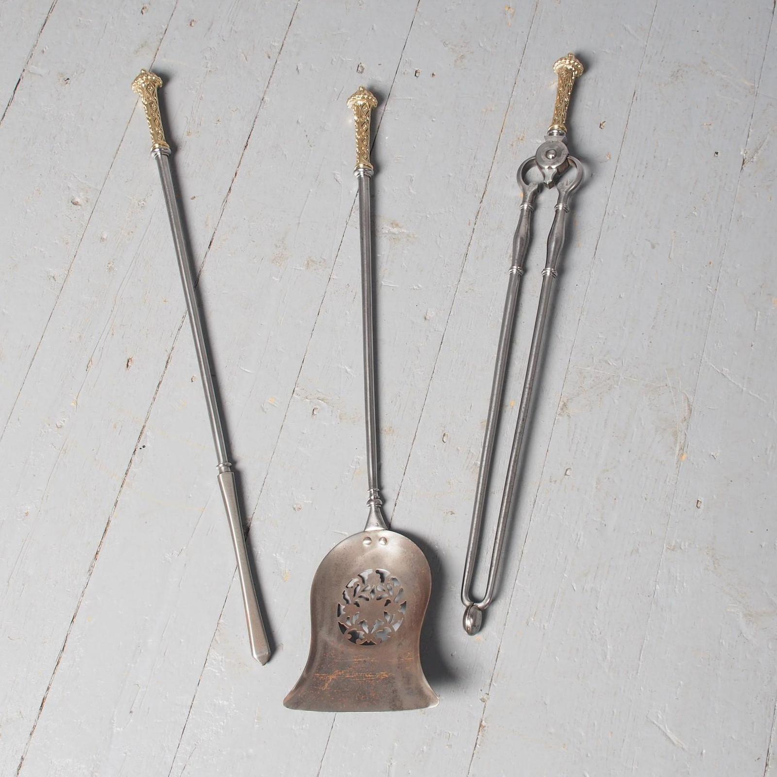 Set of George III Steel & Gilded Brass Fire Tools (1 of 5)