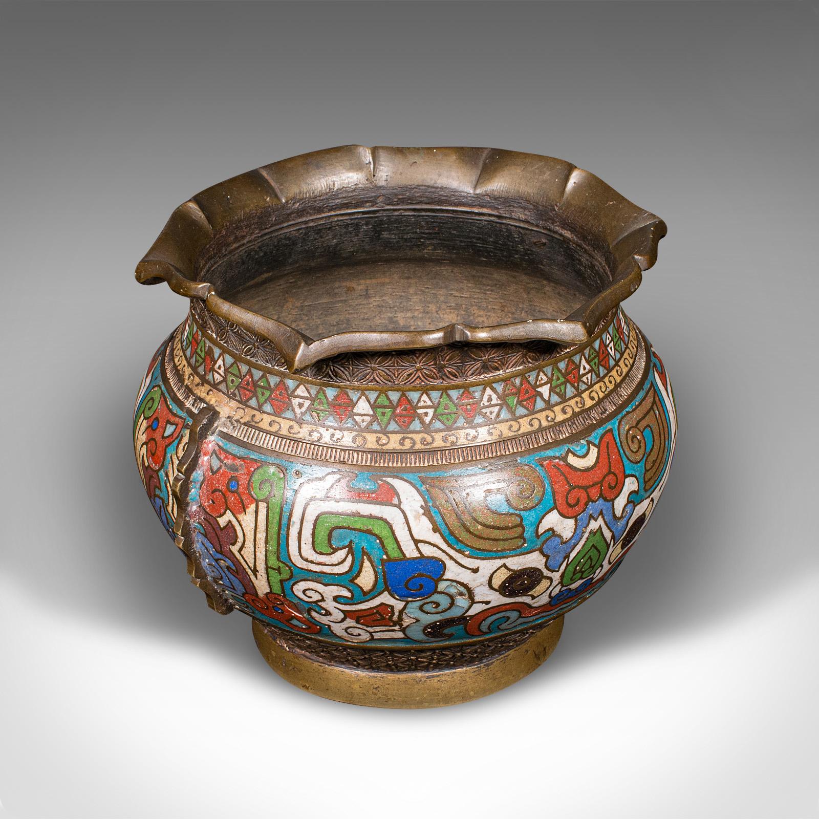 Antique Siamese Planter Bowl, Thai, Bronze, Cloisonne, Jardiniere Pot c.1850 (1 of 8)