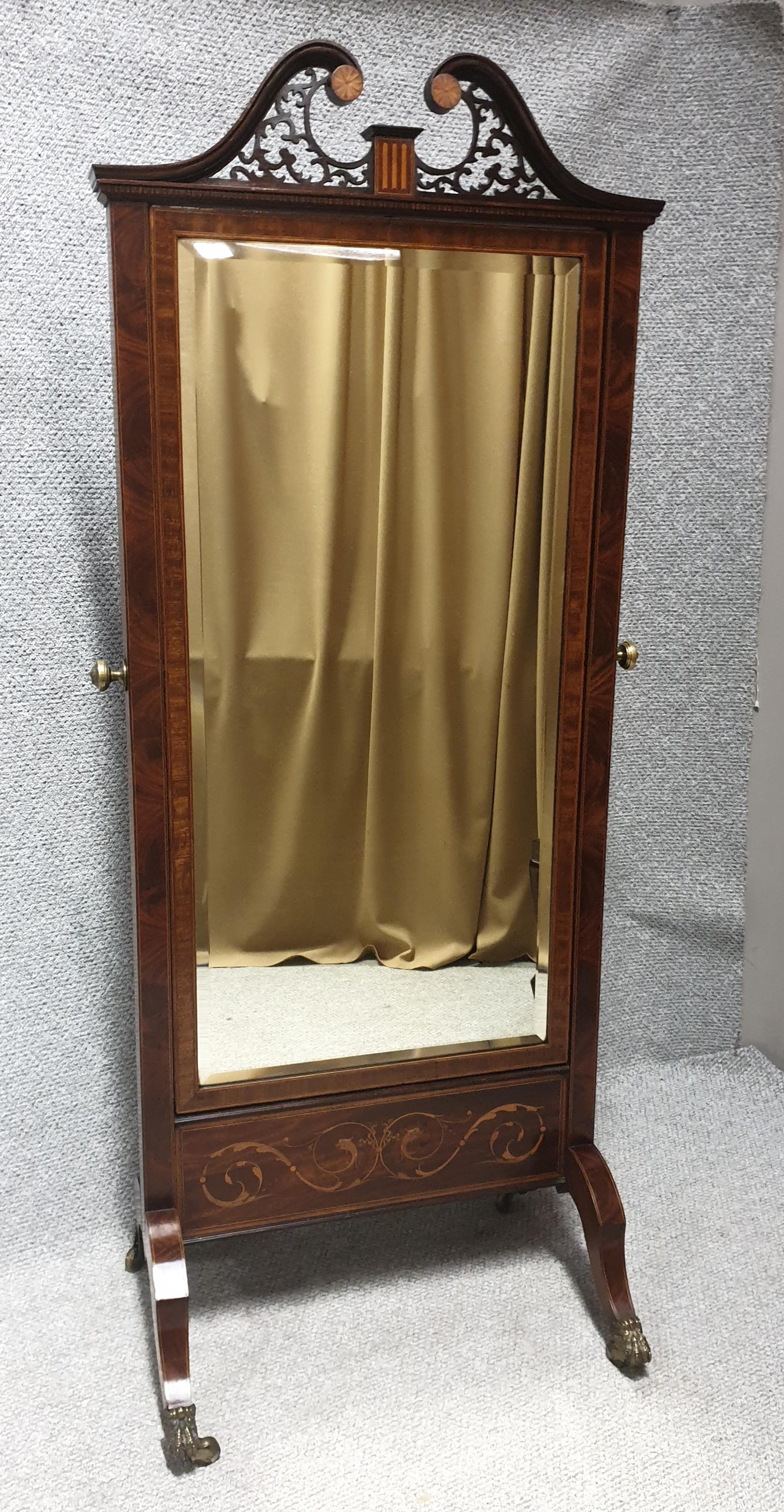 Inlaid Mahogany Cheval Mirror Dublin Maker (1 of 1) Inlaid Mahogany Cheval Mirror Dublin Maker (1 of 1)
