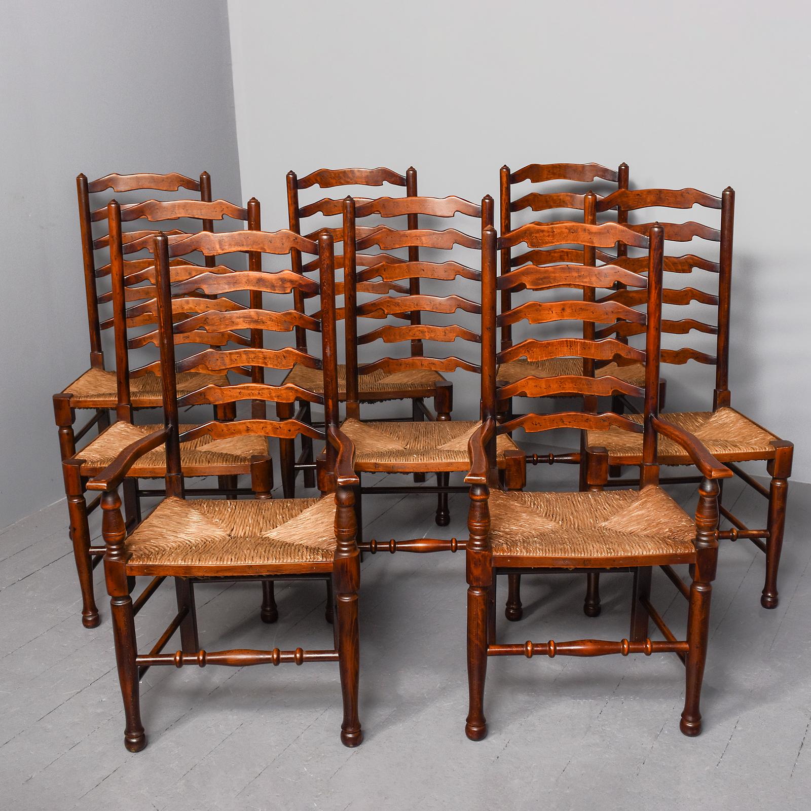 Set of 8 Oak Ladder Back Dining Chairs (1 of 14)