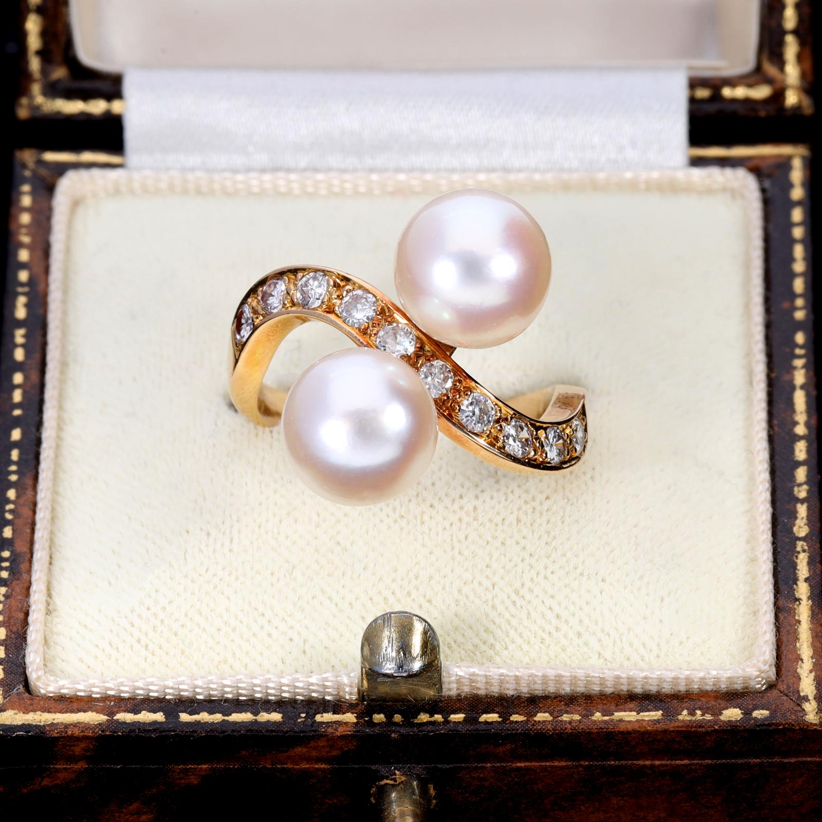The Vintage 1984 Two Pearl & Diamond Extravagant Ring (1 of 6)