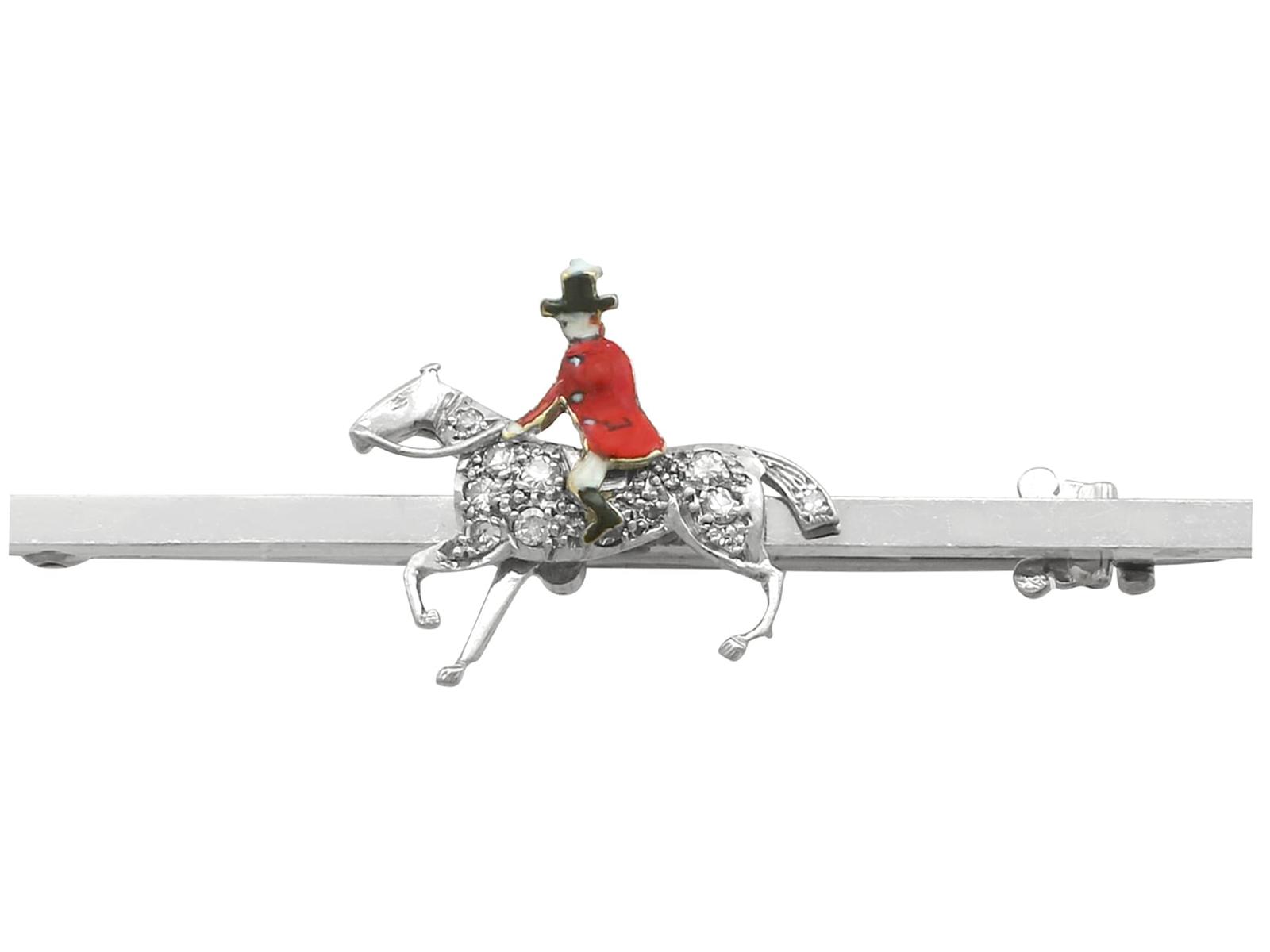Antique Victorian Diamond & Enamel, Platinum & 18ct White Gold Hunting Bar Brooch (1 of 10)