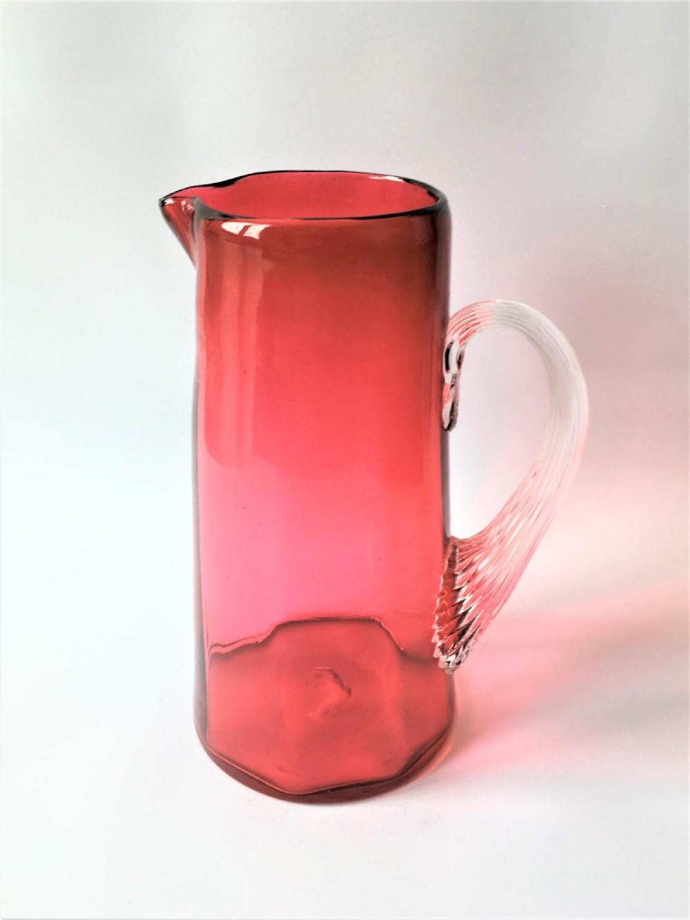 Charming Victorian Small Cranberry Glass Water Jug (1 of 6)