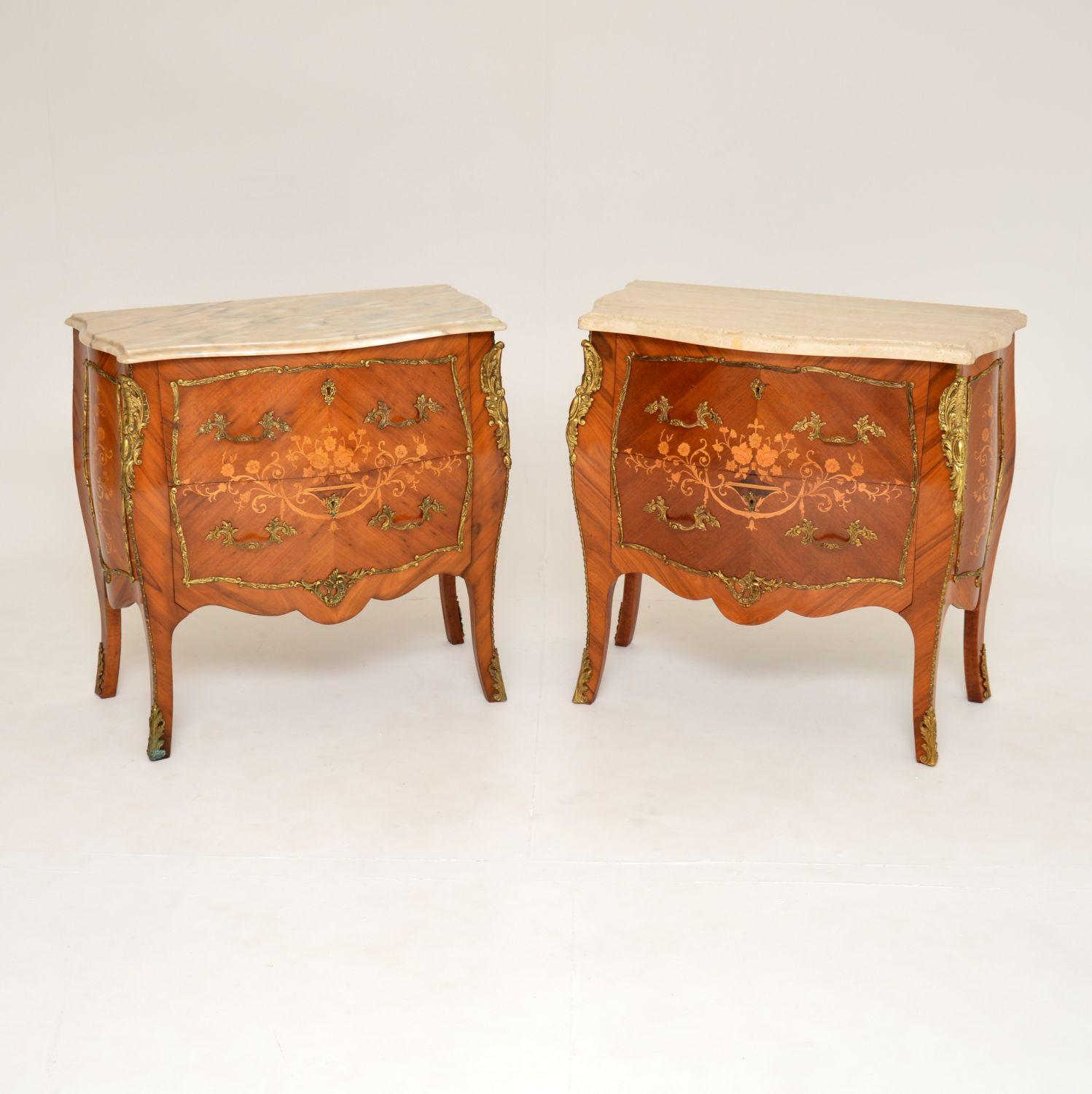 Pair of French Marble Top Inlaid Marquetry Commodes c.1930 (1 of 12) Pair of French Marble Top Inlaid Marquetry Commodes c.1930 (1 of 12)