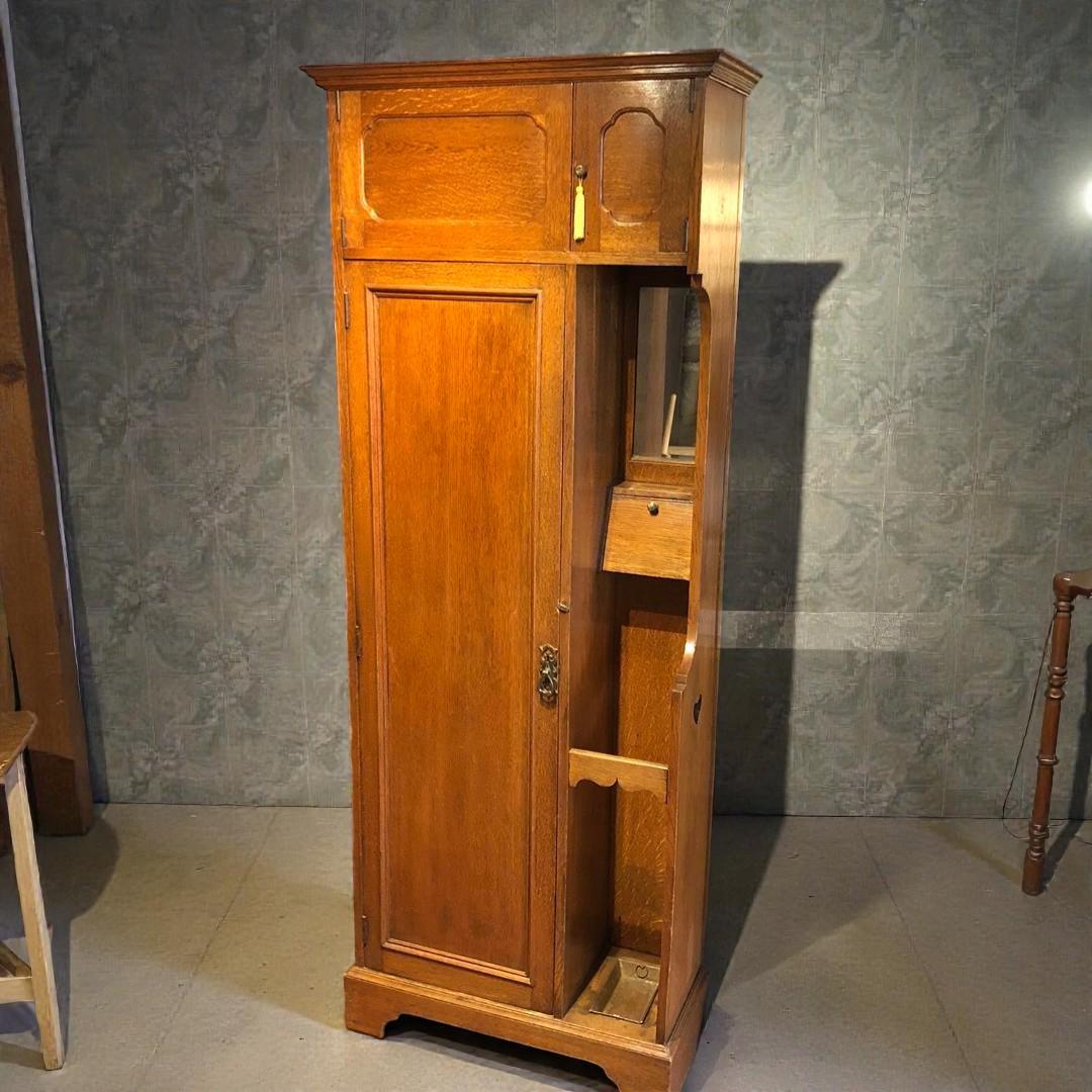 Antique Oak Tall Narrow Hall Cupboard with Stick Stand Arts & Crafts 1910s (1 of 18) Antique Oak Tall Narrow Hall Cupboard with Stick Stand Arts & Crafts 1910s (1 of 18)