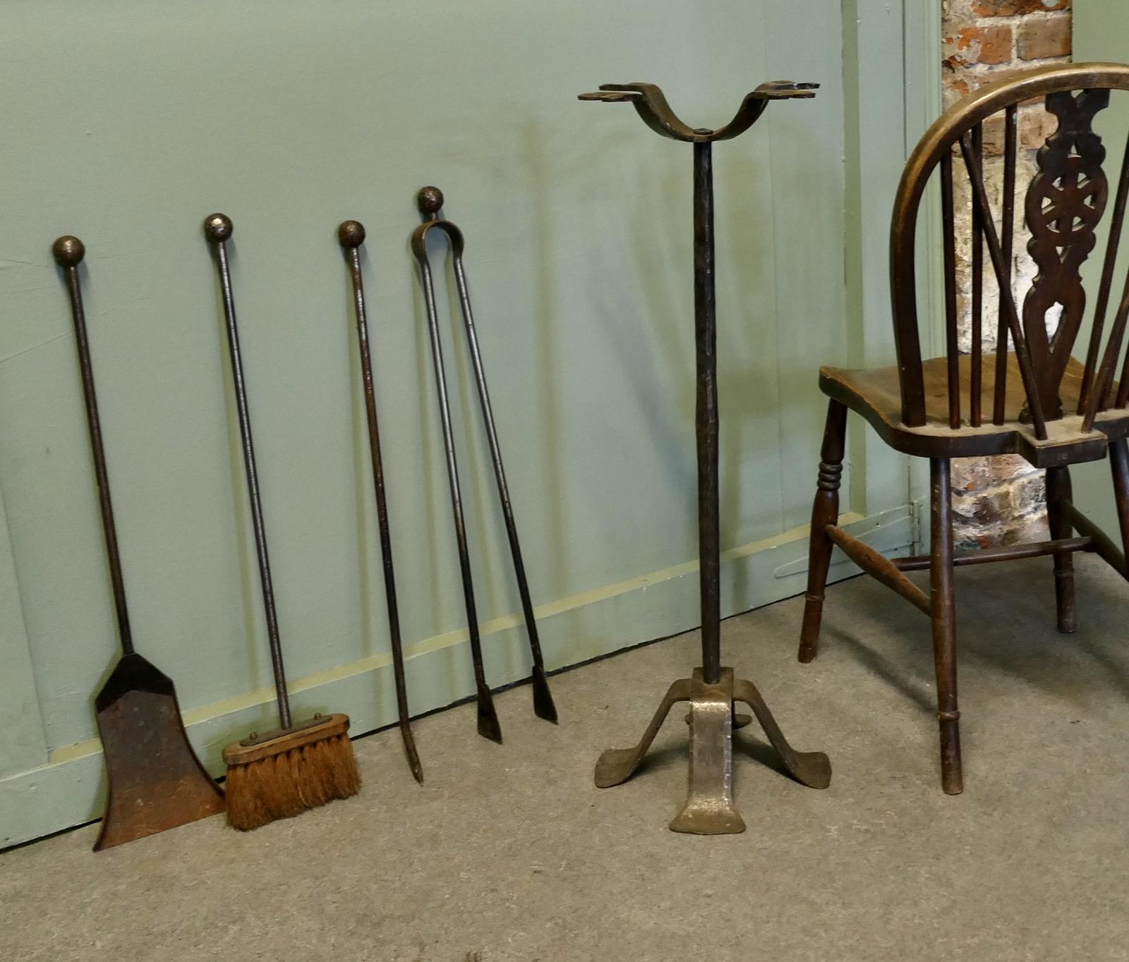 Huge French Iron Fire Tool Companion Set, Manor House (1 of 6) Huge French Iron Fire Tool Companion Set, Manor House (1 of 6)