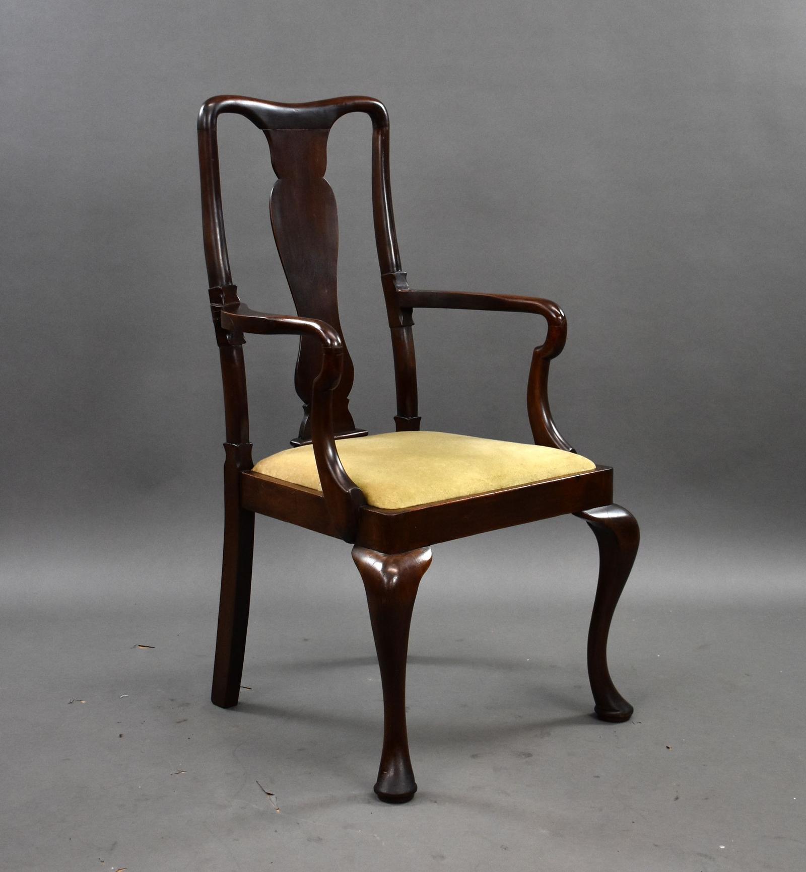 Antique Mahogany Queen Anne Style Open Armchair (1 of 8)