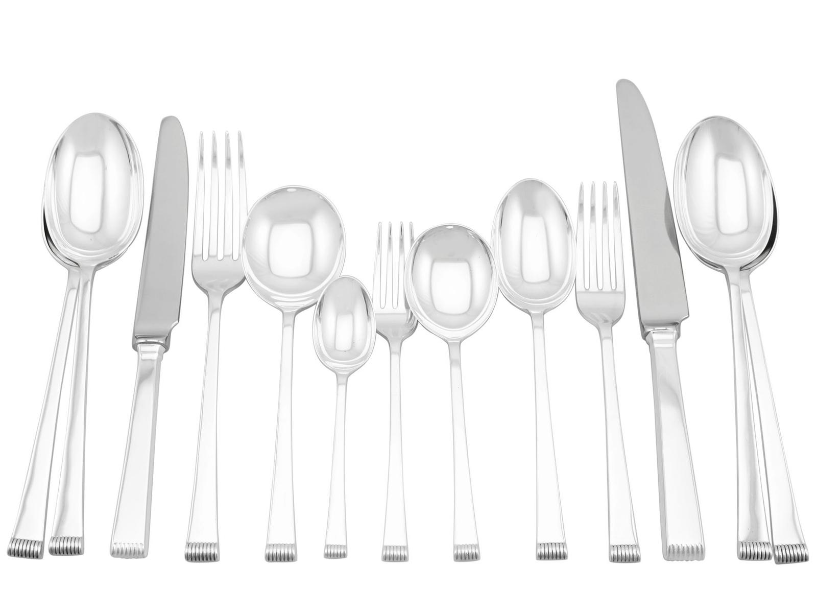 Sterling Silver Canteen of Cutlery for Eight Persons - Art Deco Style 1956 (1 of 12)