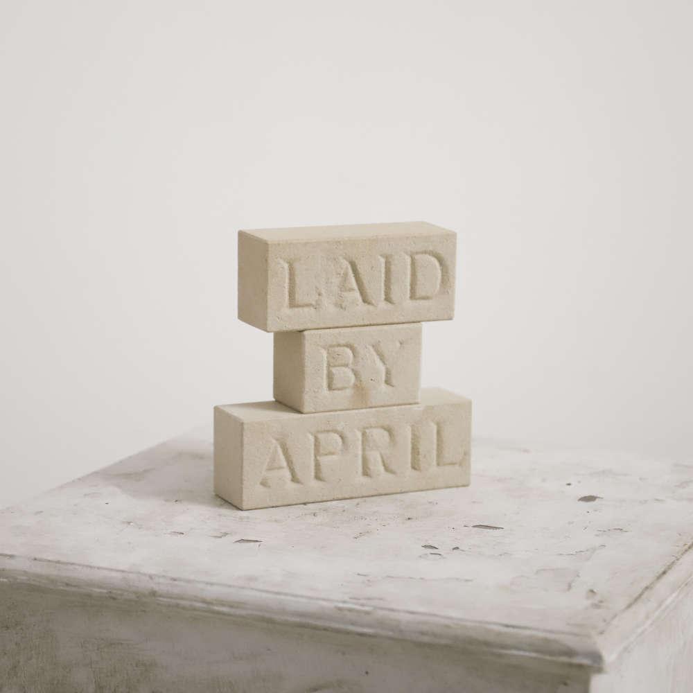 3 x Blocks with Words 'Laid by April' Made from Carved Bath Stone (1 of 2)