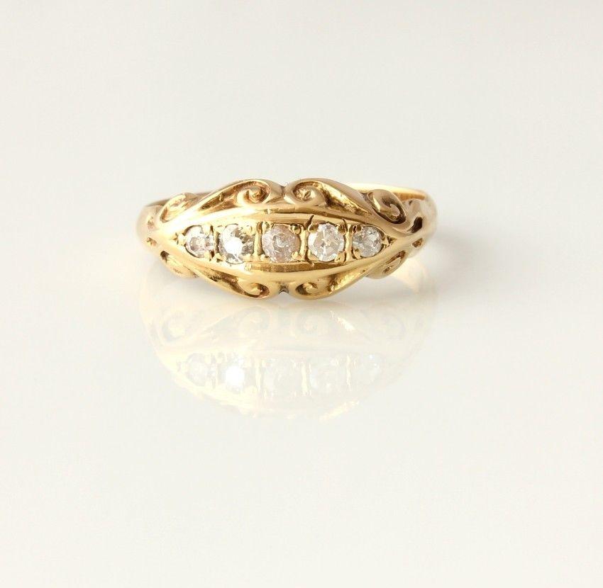 Antique 18ct Yellow Gold Diamond Five 5 Stone Gypsy Ring. 1914. Size L 1/2 (1 of 6) Antique 18ct Yellow Gold Diamond Five 5 Stone Gypsy Ring. 1914. Size L 1/2 (1 of 6)
