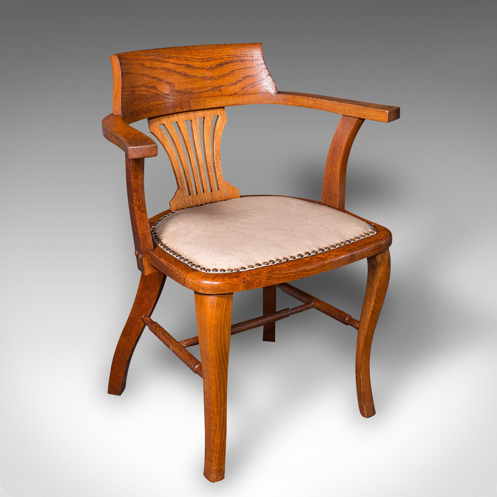 Antique Desk Elbow Chair, English, Oak, Office Seat, Drawing Room, Edwardian (1 of 12)