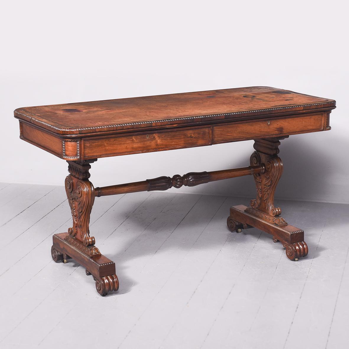 Free Standing Regency Rosewood Library Table of Exceptional Quality (1 of 11)