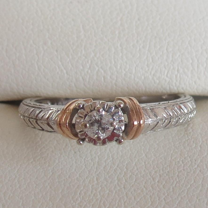 Unusual Vintage Diamond White Gold Solitaire Ring (1 of 4)